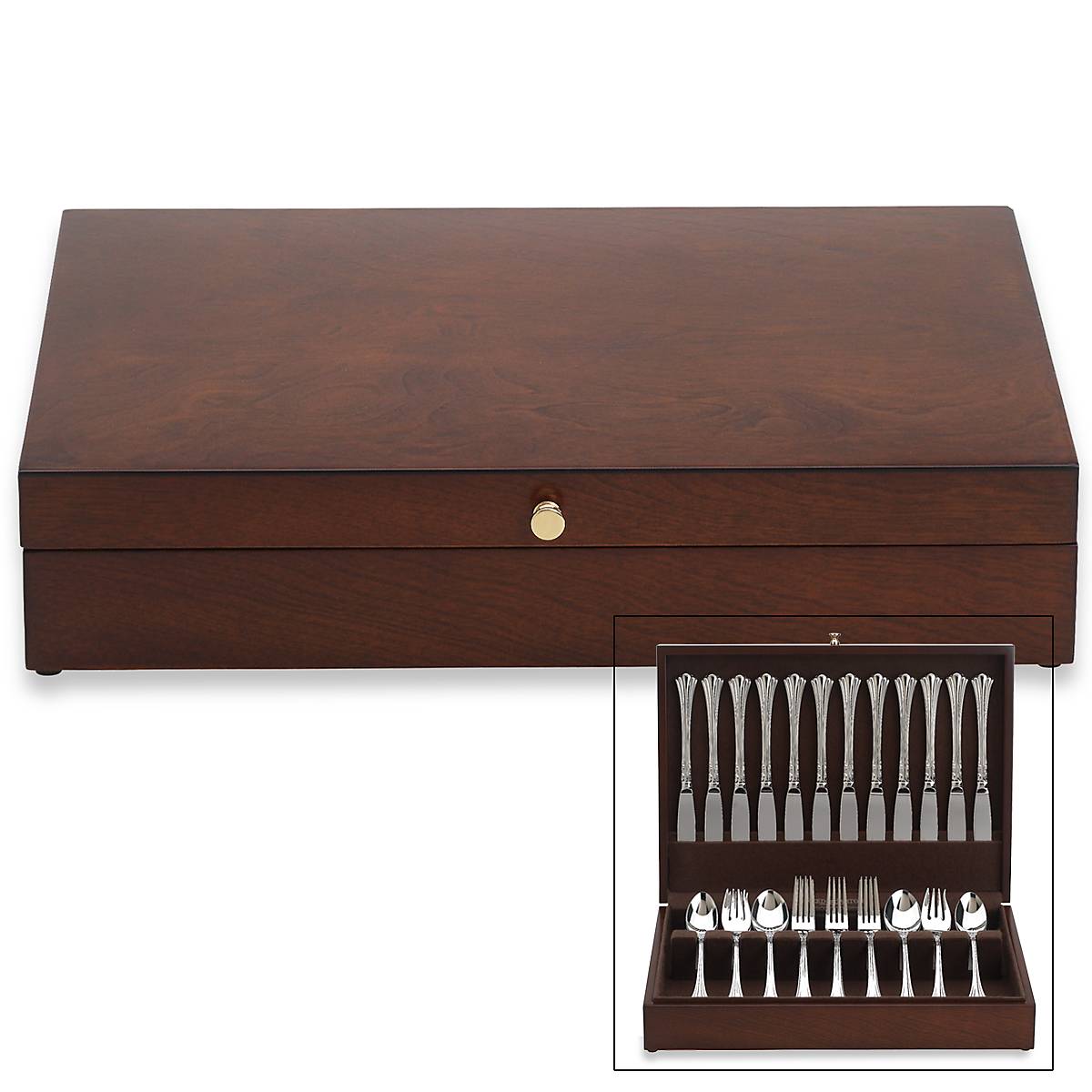 Eureka Mahogany Brown Flatware Chest for 12-Piece Sets