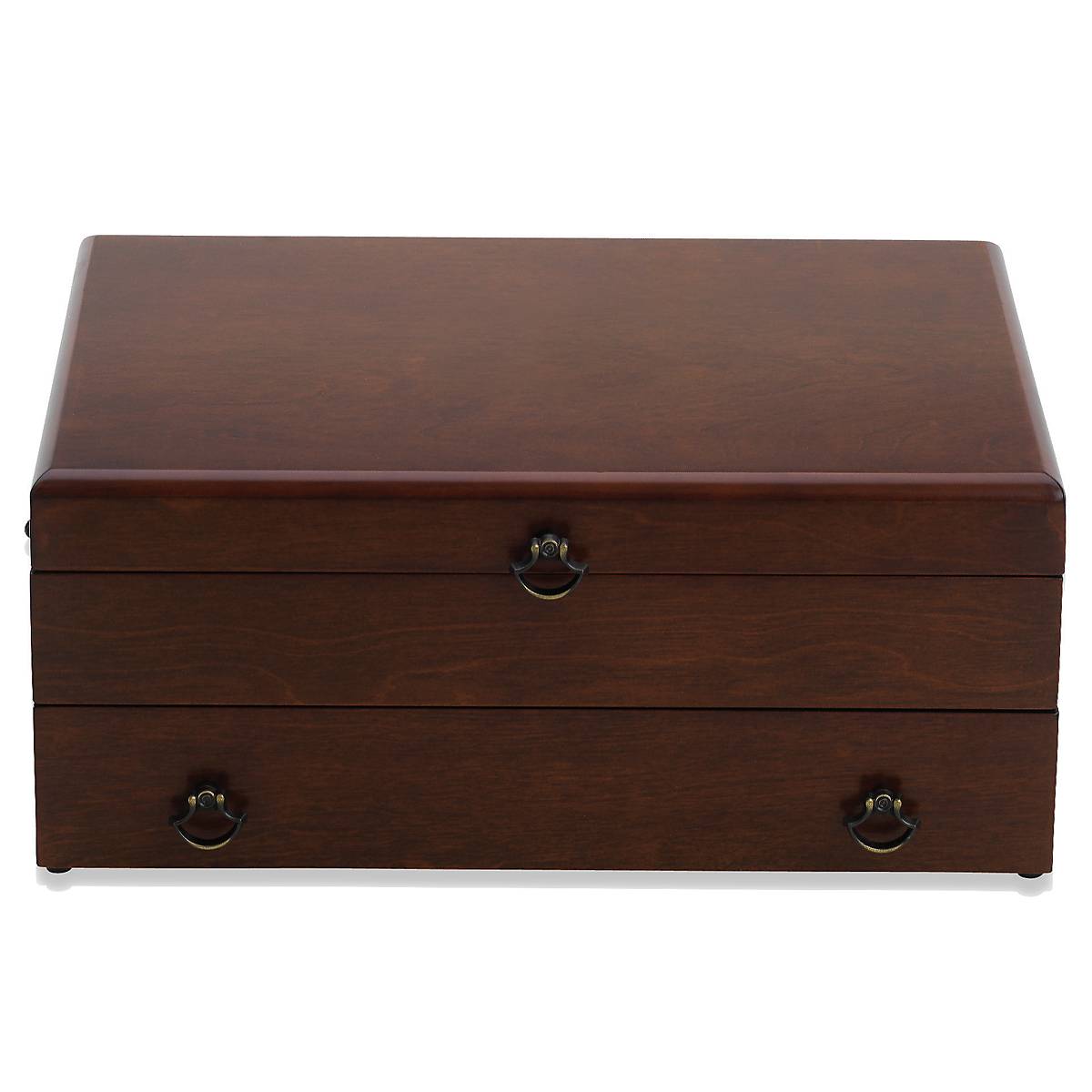 Cherry Brown Flatware Chest for 12 - Bristol Tarnish-Resistant Storage
