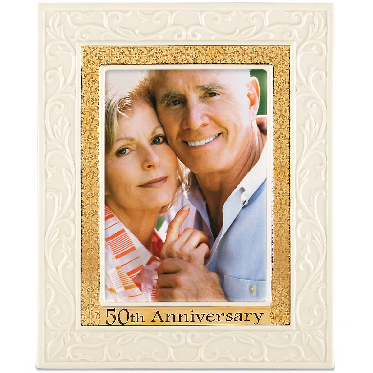 50th Anniversary Ivory & Gold 5x7 Photo Frame - Ceramic & 24K Gold