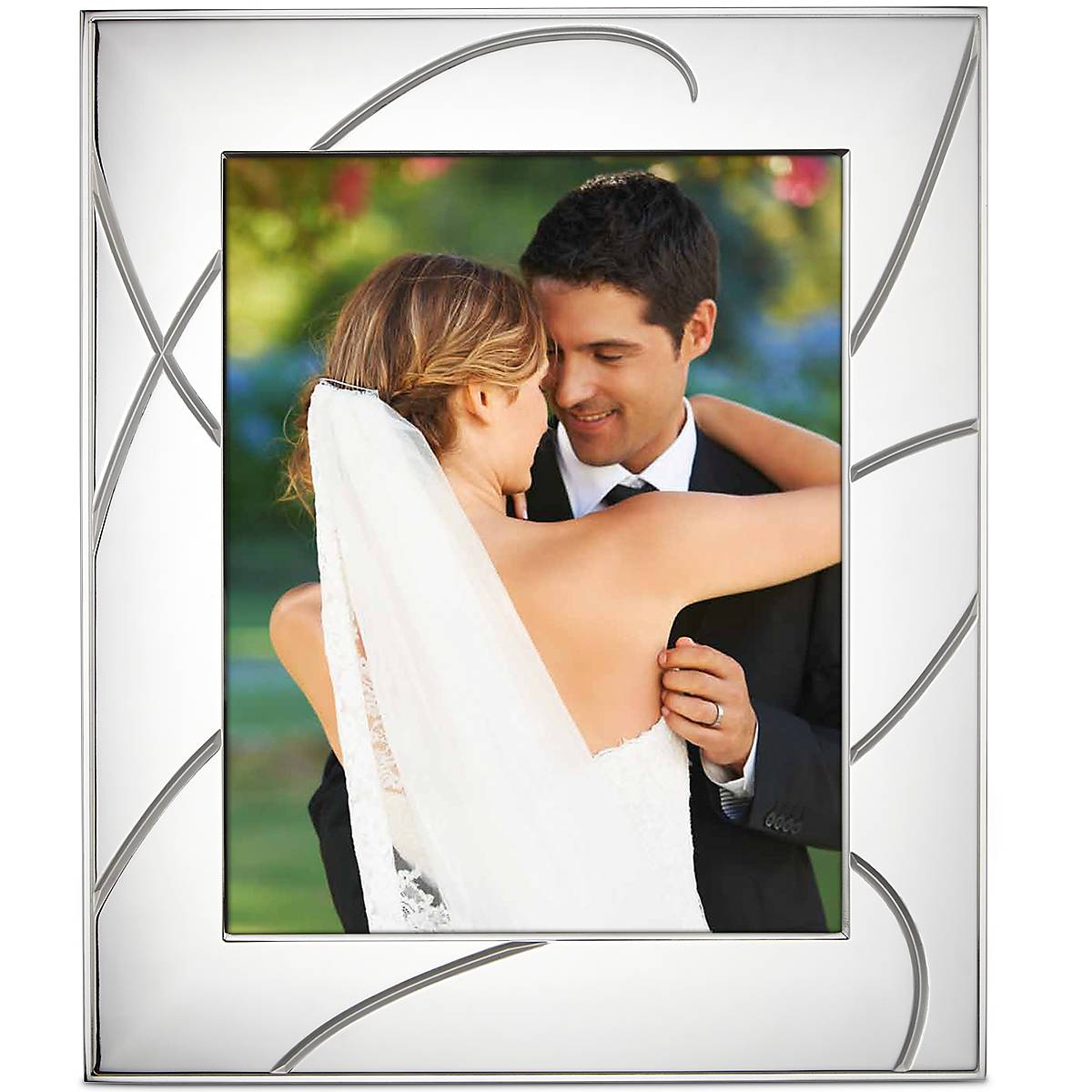 Adorn Silver-Plated 8x10 Photo Frame with Ribbon Design