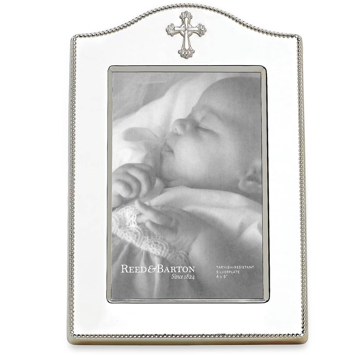 Abbey Cross Silverplate Photo Frame 4x6 with Beaded Border