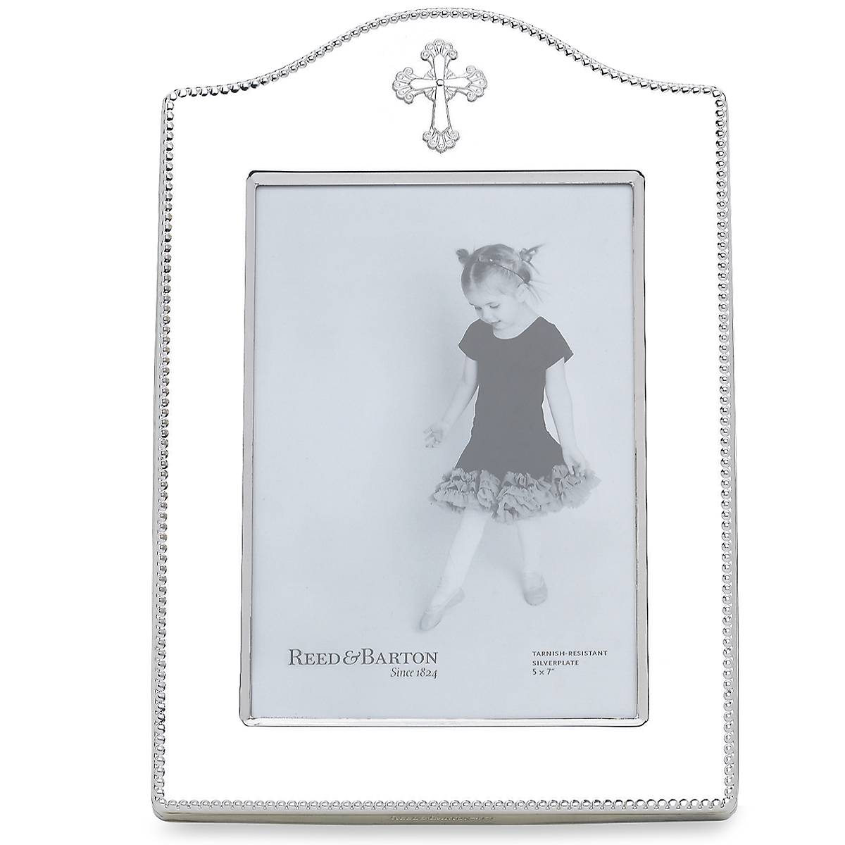 Abbey Cross Silverplate 5x7 Photo Frame with Beaded Border