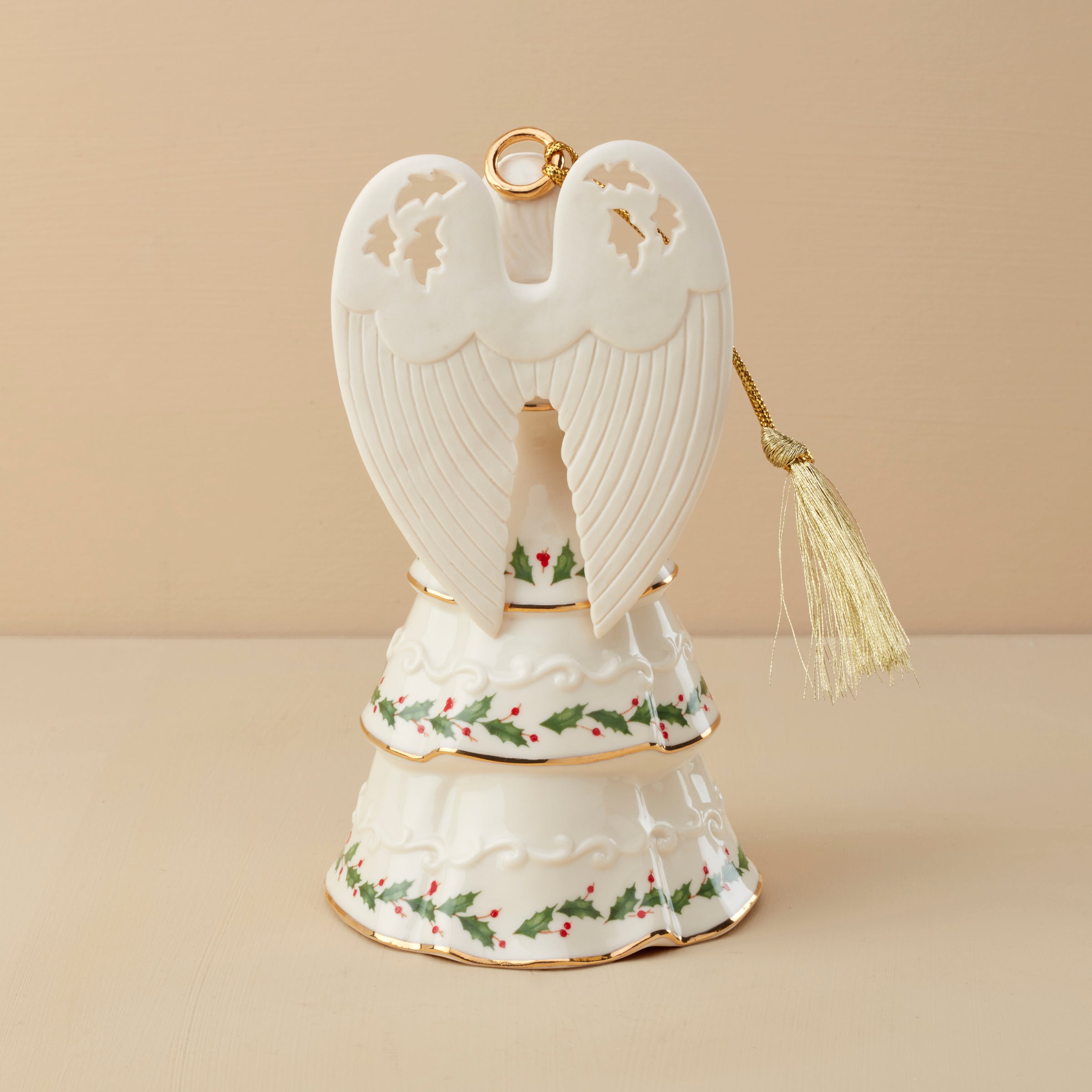 Handcrafted Angel Bell Christmas Ornament with Poinsettias