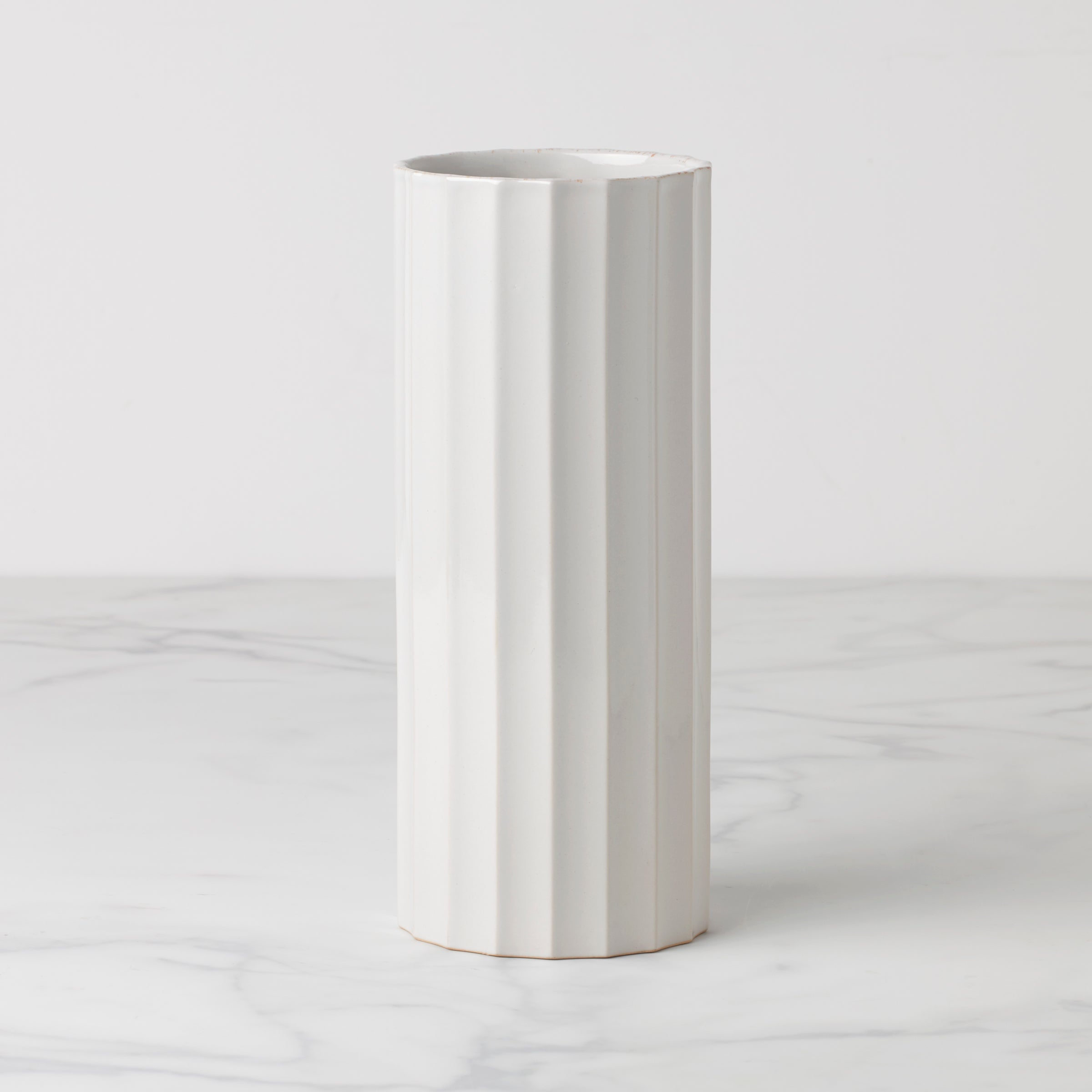 French Country Scallop Cylinder Vase - Pearl White Decor