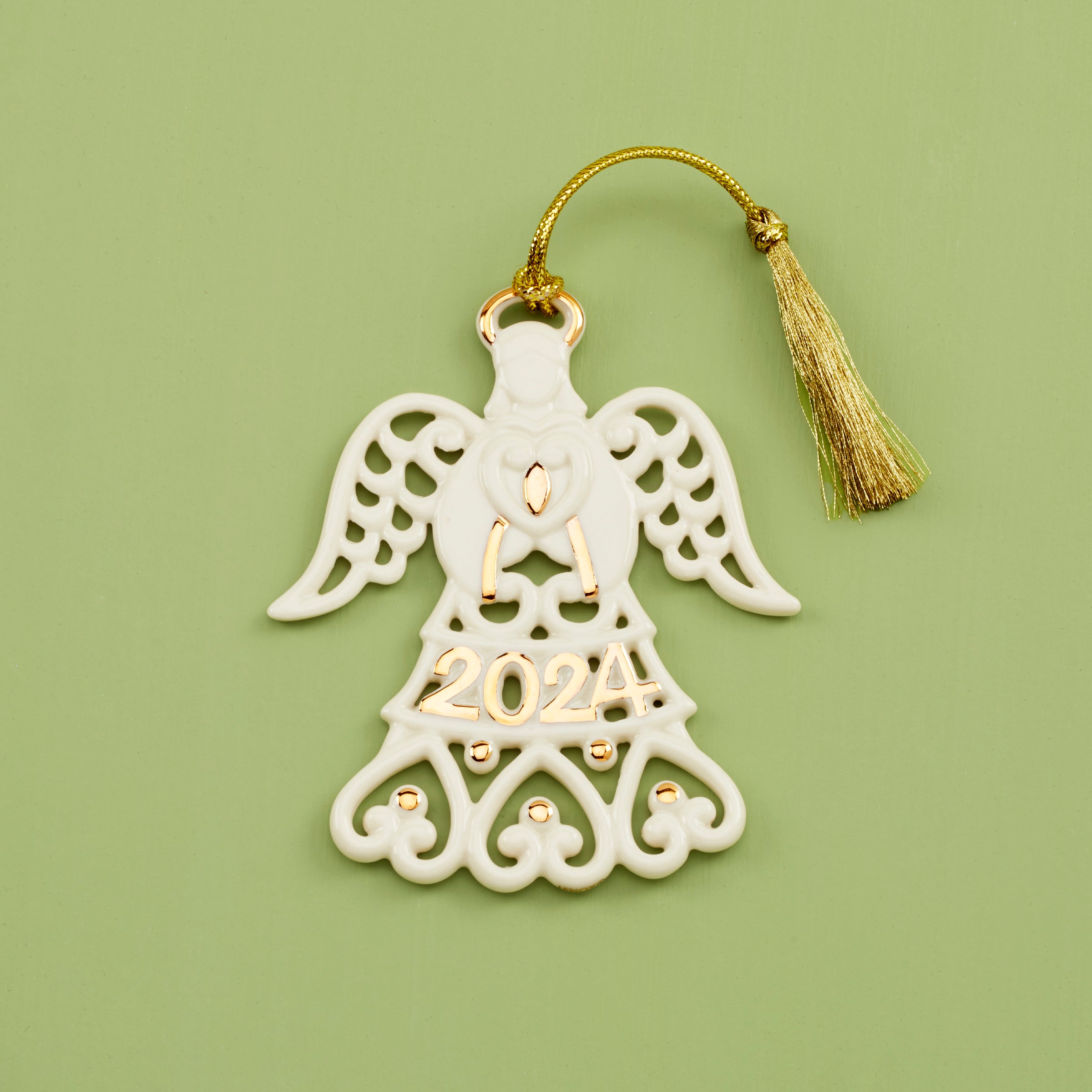 2024 Porcelain Angel Ornament - Golden Keepsake for Memories