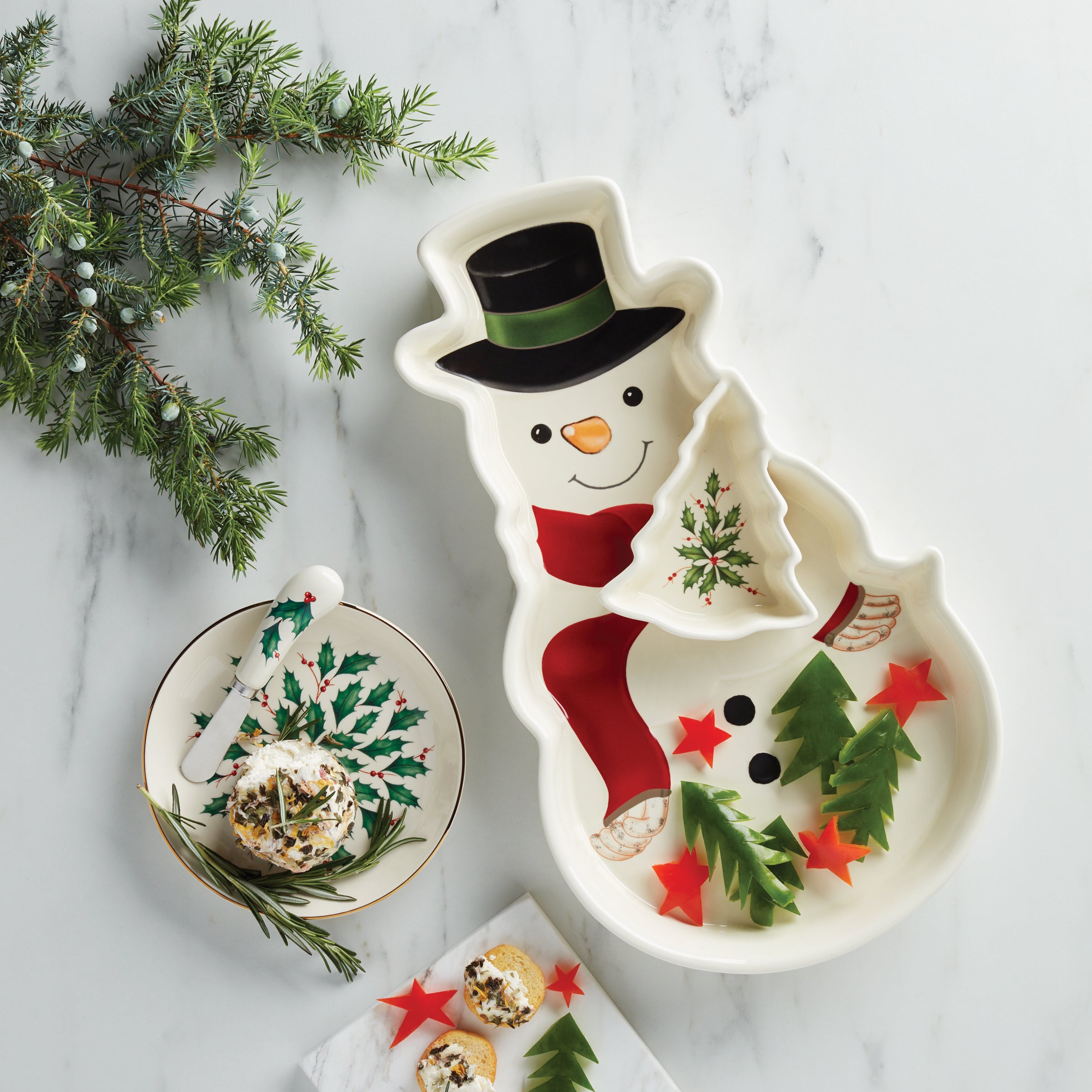 Holiday Cheese Board Set with Ceramic Tray & Gold Accents