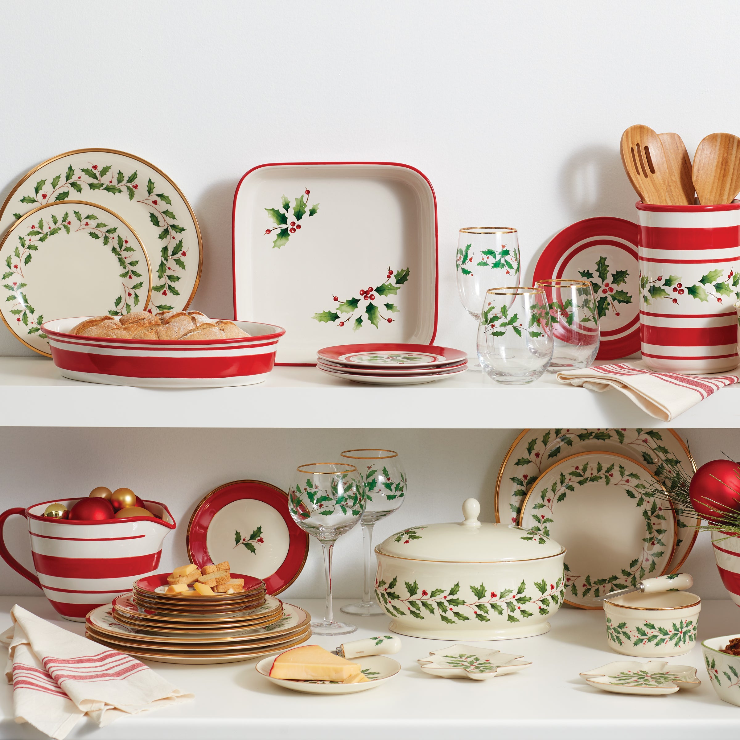 Holiday Cheese Board Set with Ceramic Tray & Gold Accents