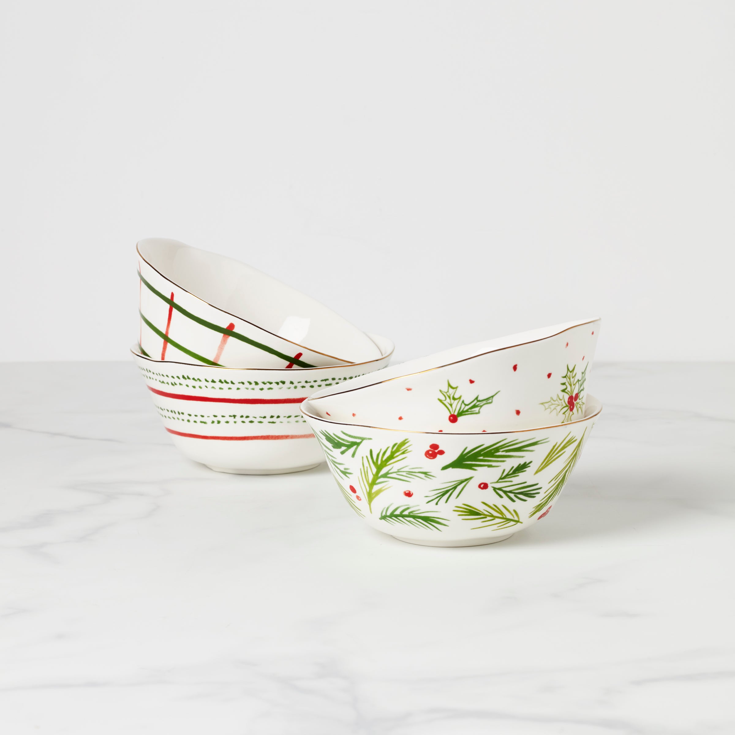Bayberry Porcelain Bowls Set of 4 with Holiday Motifs