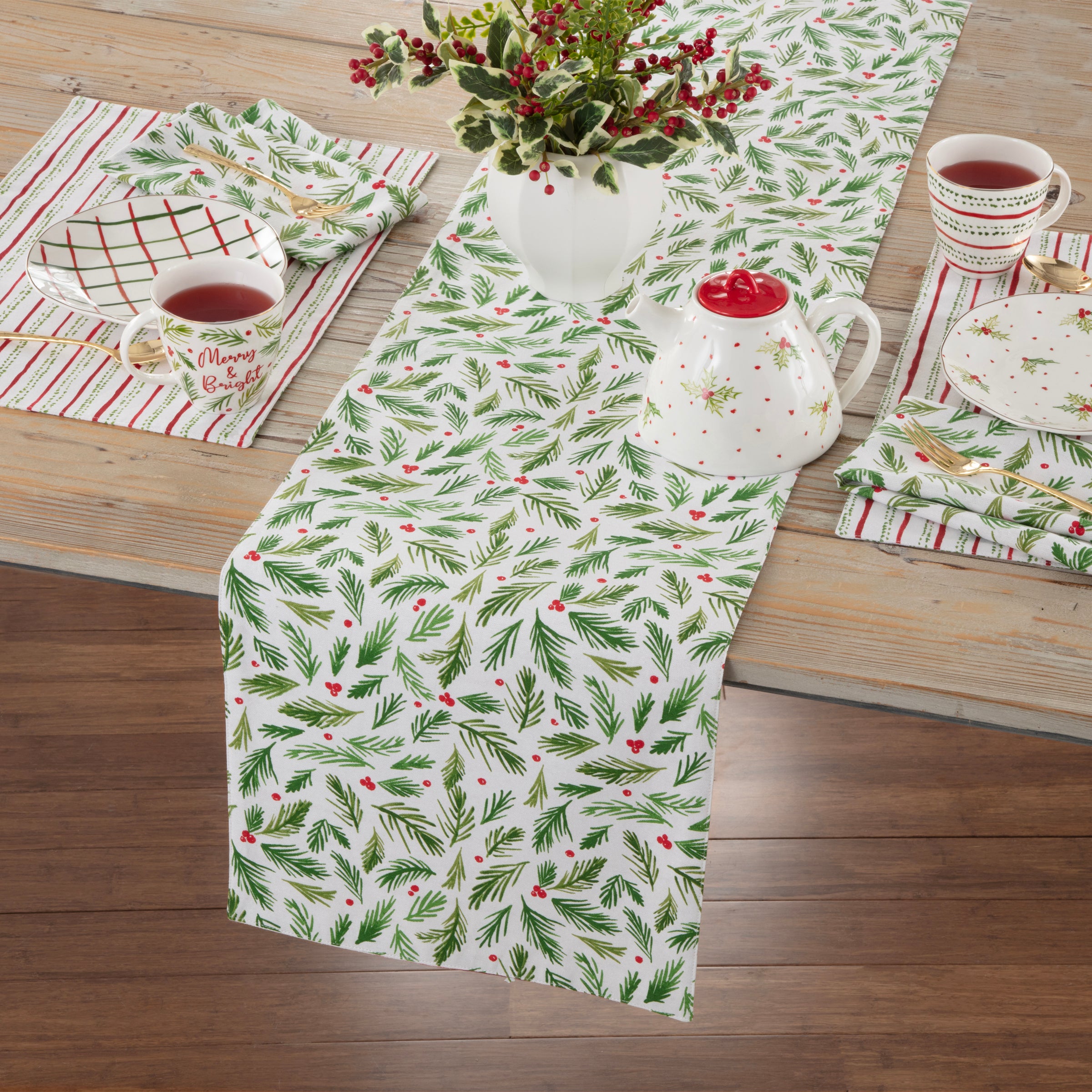 Bayberry Reversible Holiday Table Runner - Merry & Bright Design