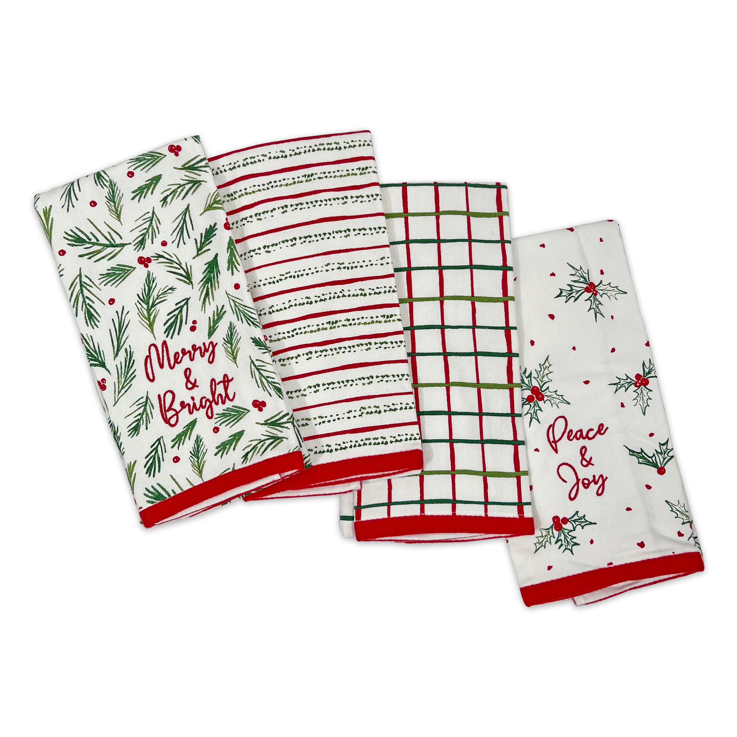 Bayberry Christmas Kitchen Towels - Set of 4 Holiday Dish Towels
