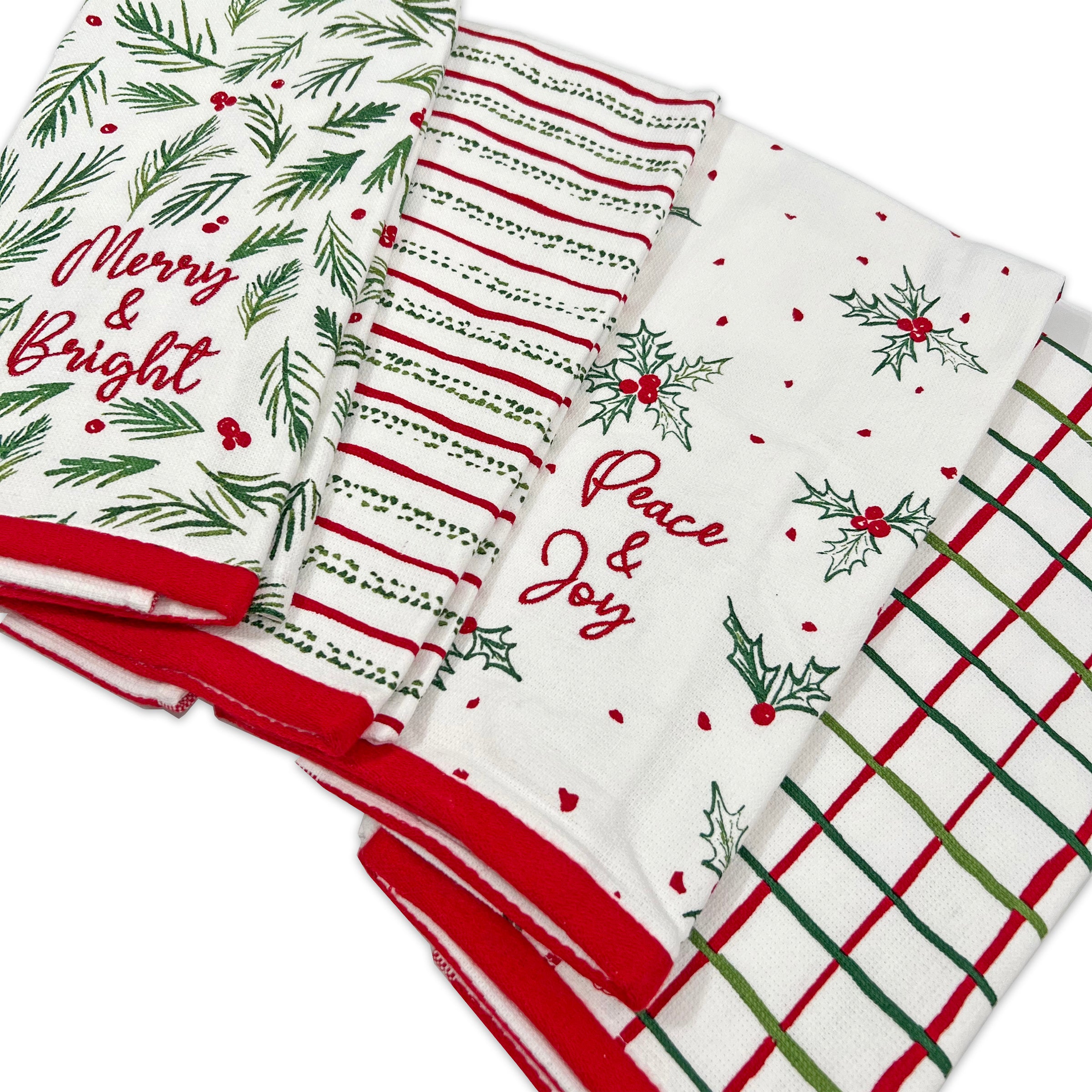 Bayberry Christmas Kitchen Towels - Set of 4 Holiday Dish Towels