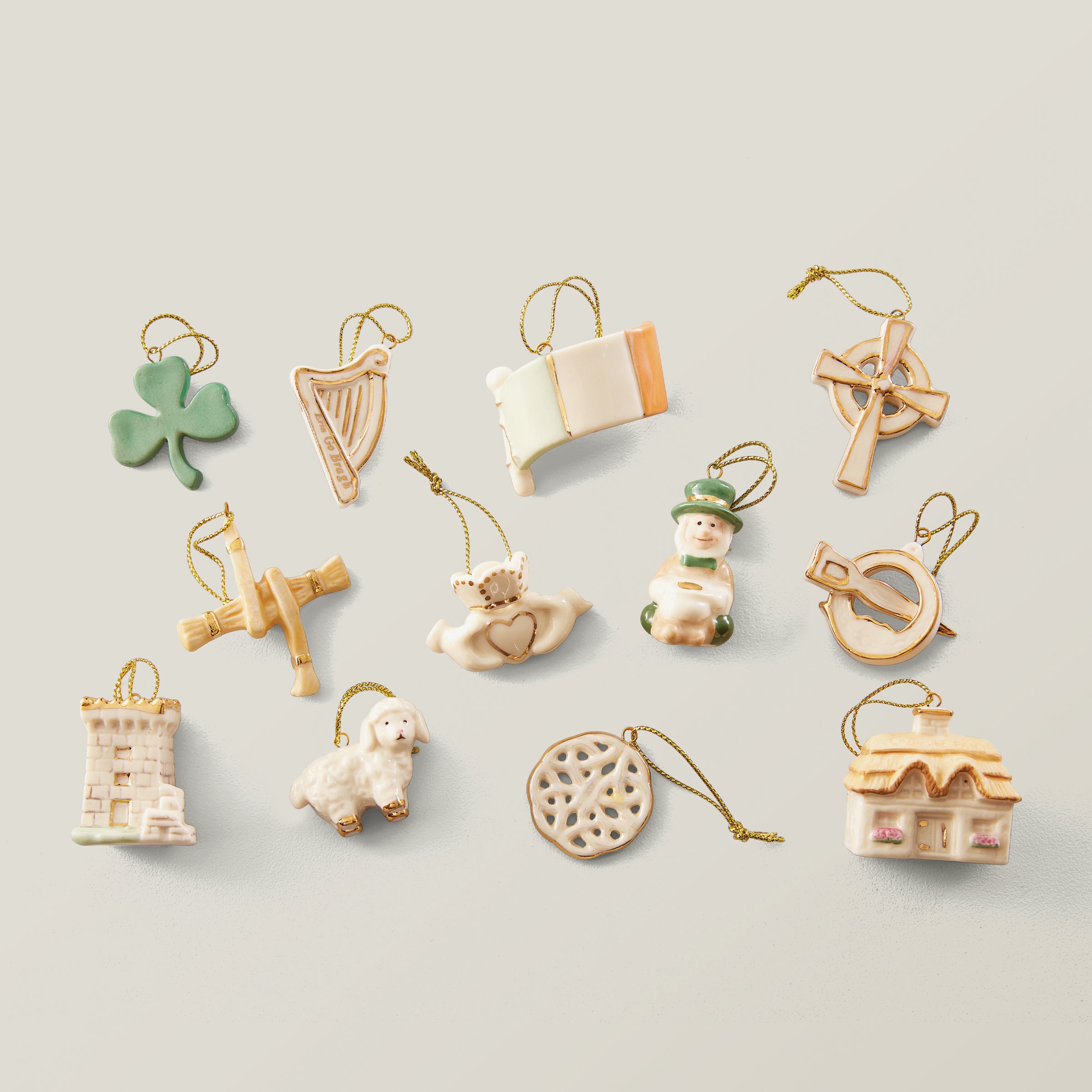 Hand-Painted Irish Ornament Set - 12-Piece Shamrock Decor