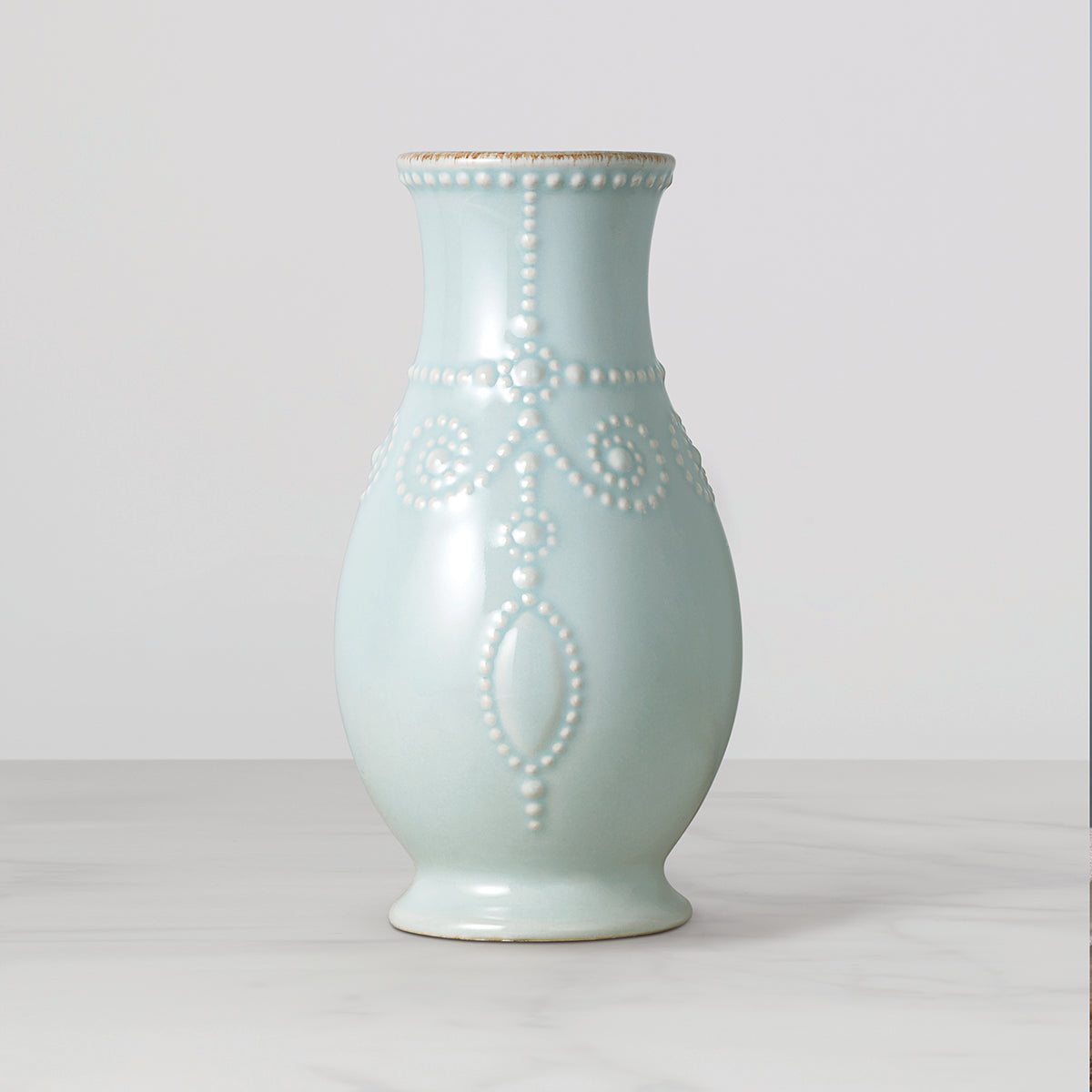 Ice Blue Ceramic Vase - French Perle Fluted Design for Single Flower