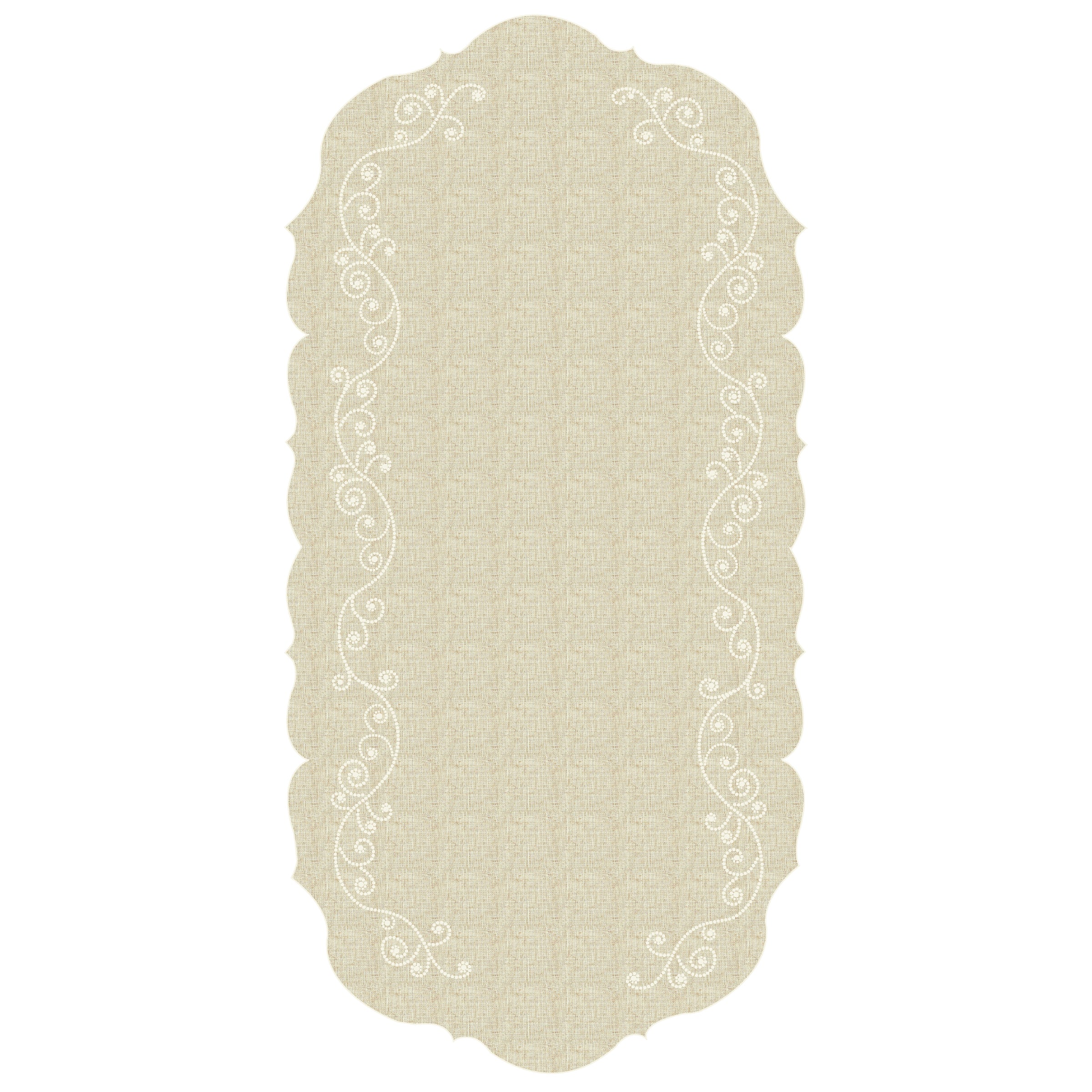 French Linen Table Runner - Scalloped Edge Centerpiece for Dining Decor