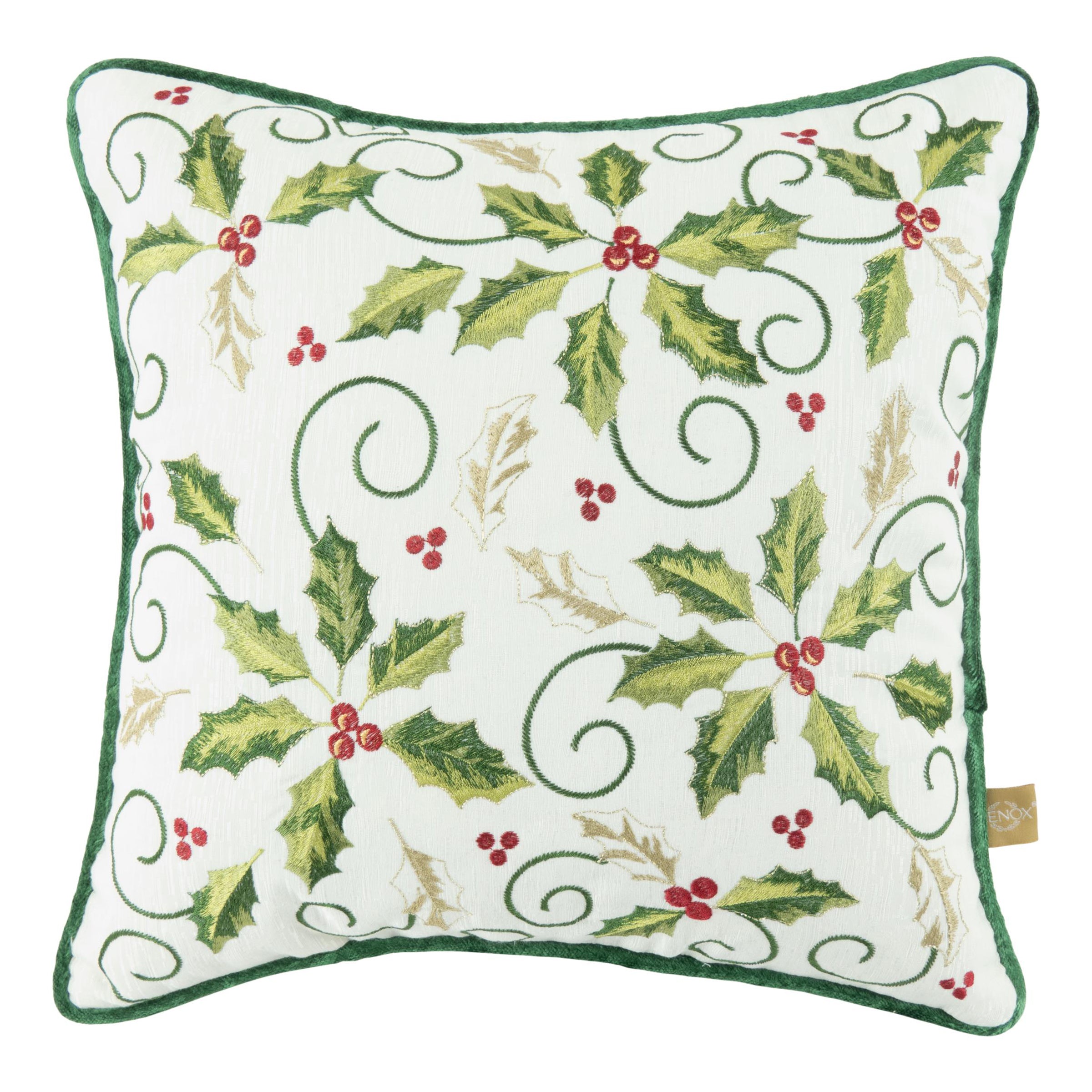 Holiday Holly Throw Pillow 16x16 - Festive Winter Decor