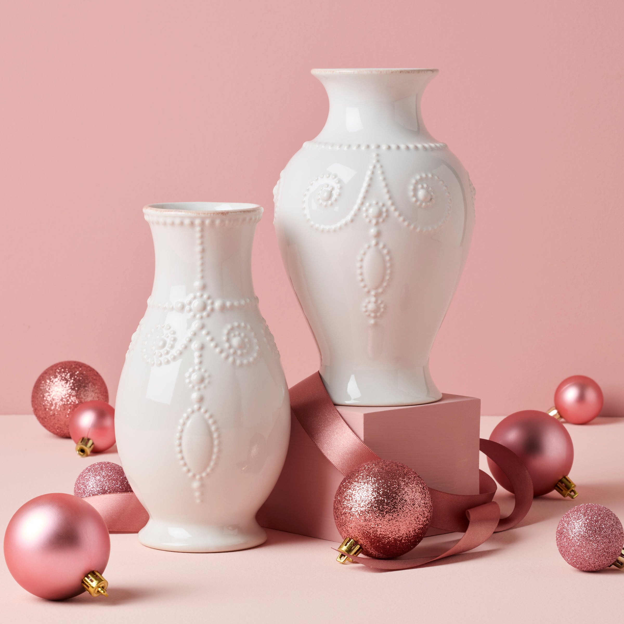 White Beaded Ceramic Vase - French Perle Bouquet Gift