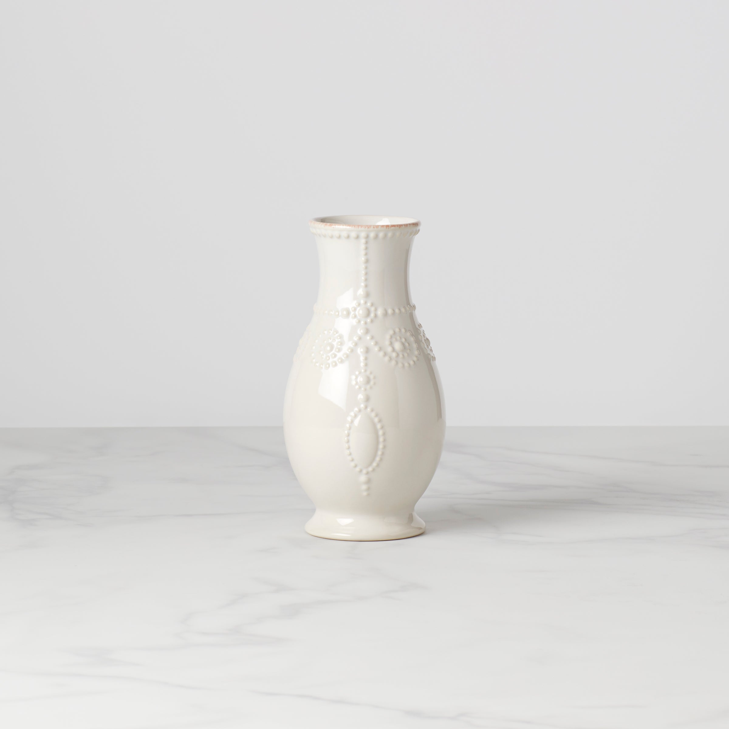 French Perle White Ceramic Fluted Vase for Single Flower