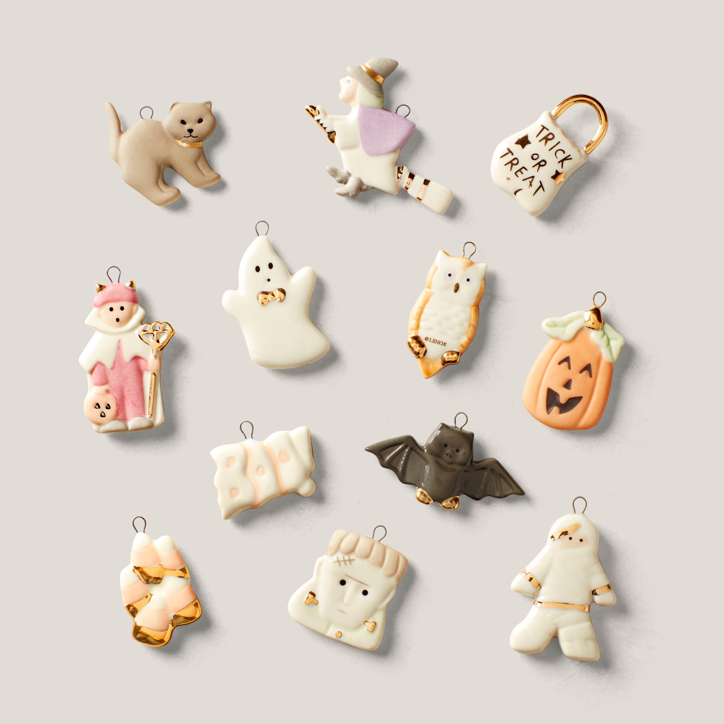 Halloween Porcelain Ornament Set - 12-Piece Hand-Painted Decor