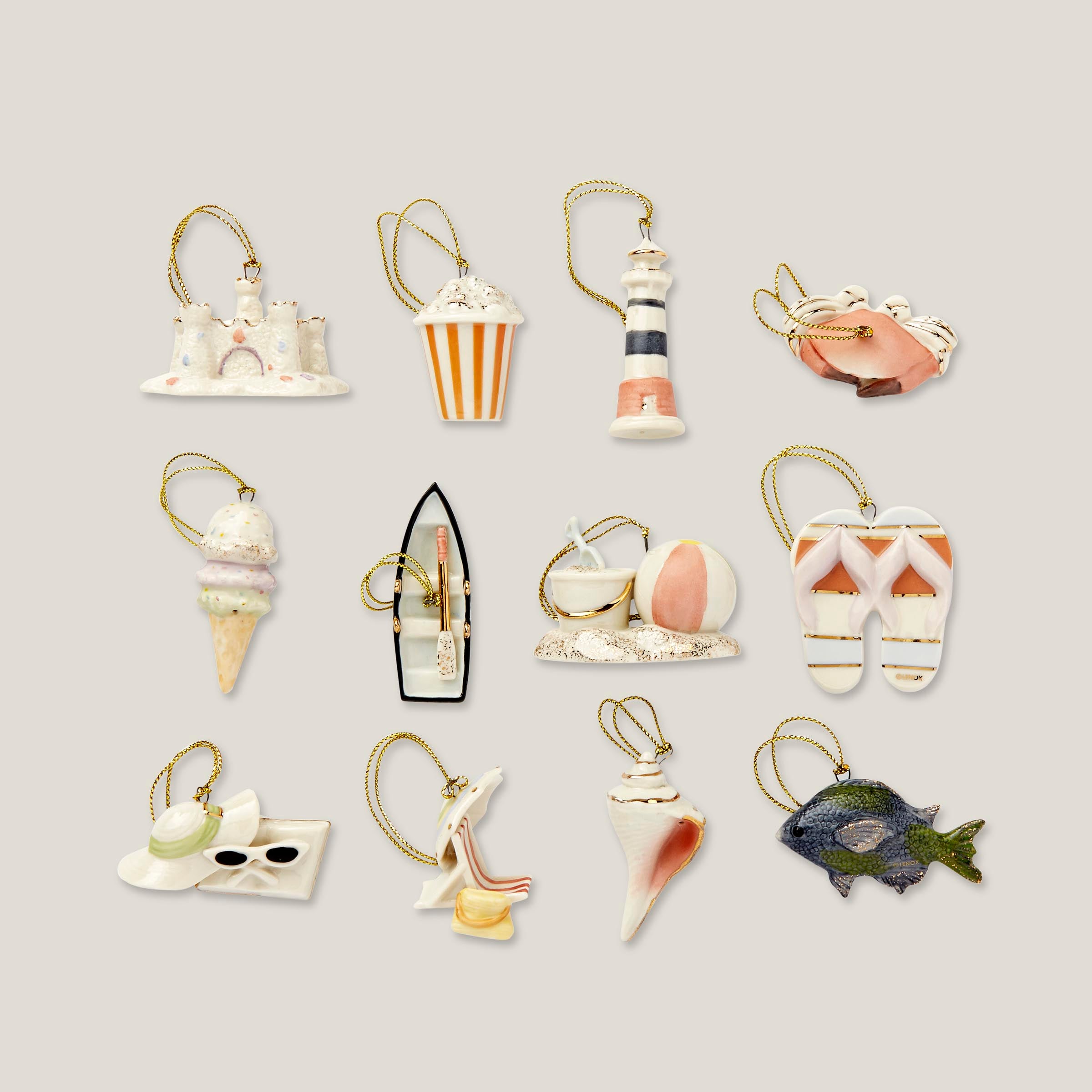 Summer Porcelain Ornament Set - 12-Piece Beach & Vacation Decor