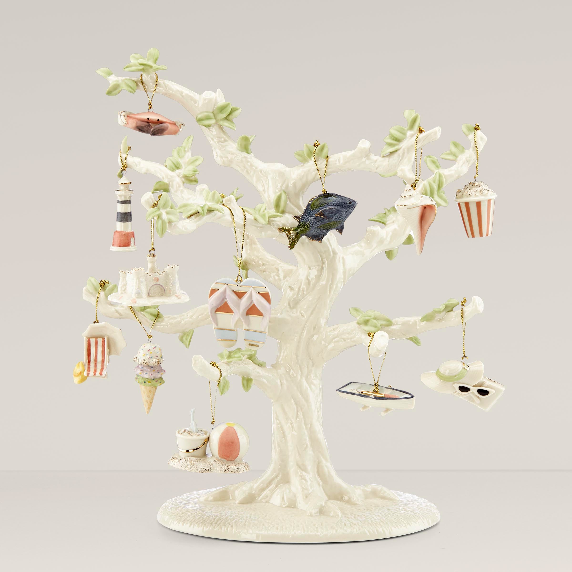 Summer Porcelain Ornament Set - 12-Piece Beach & Vacation Decor