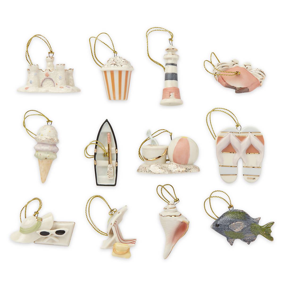 Summer Porcelain Ornament Set - 12-Piece Beach & Vacation Decor