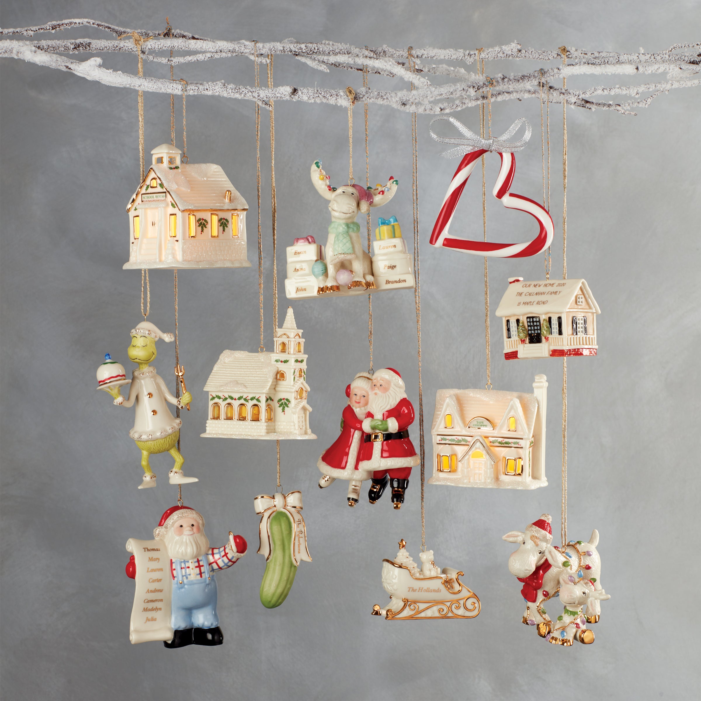 White Ceramic Christmas Village Church Ornament with LED Lights & Gold Accents