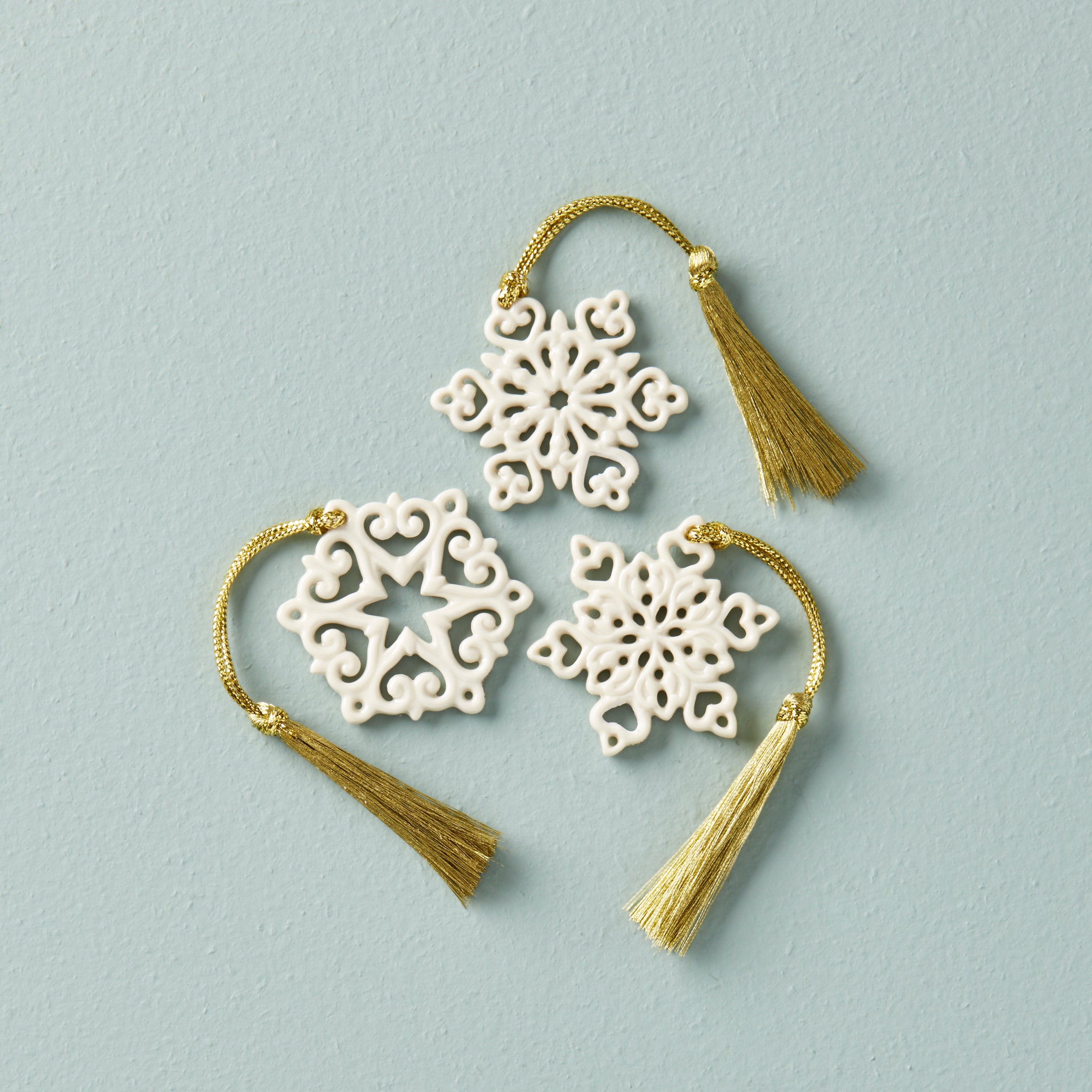 Mini Porcelain Snowflake Ornament Set - 3-Piece Holiday Decor