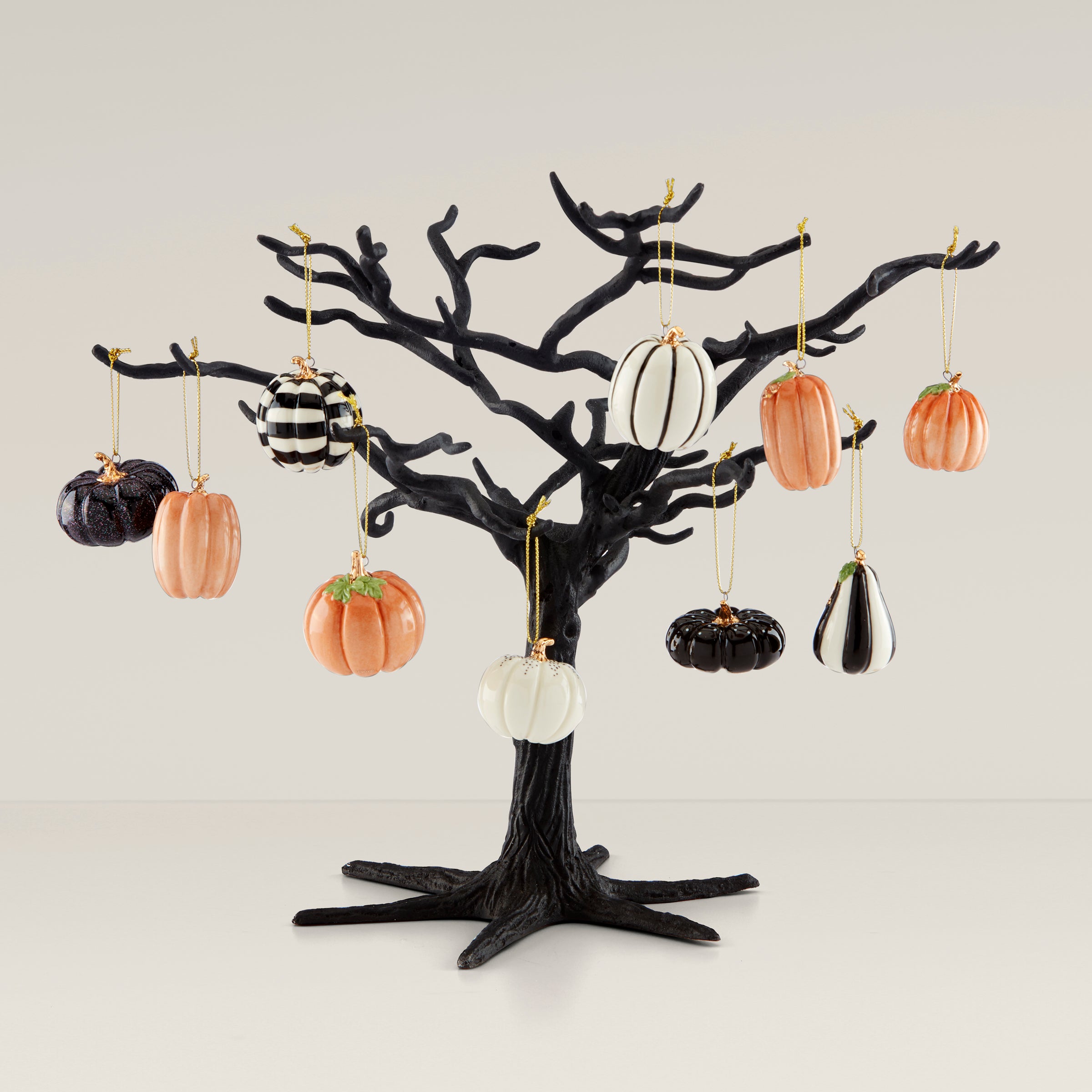Halloween Mini Pumpkin Ornament Set with Black Tree - 11 Pc