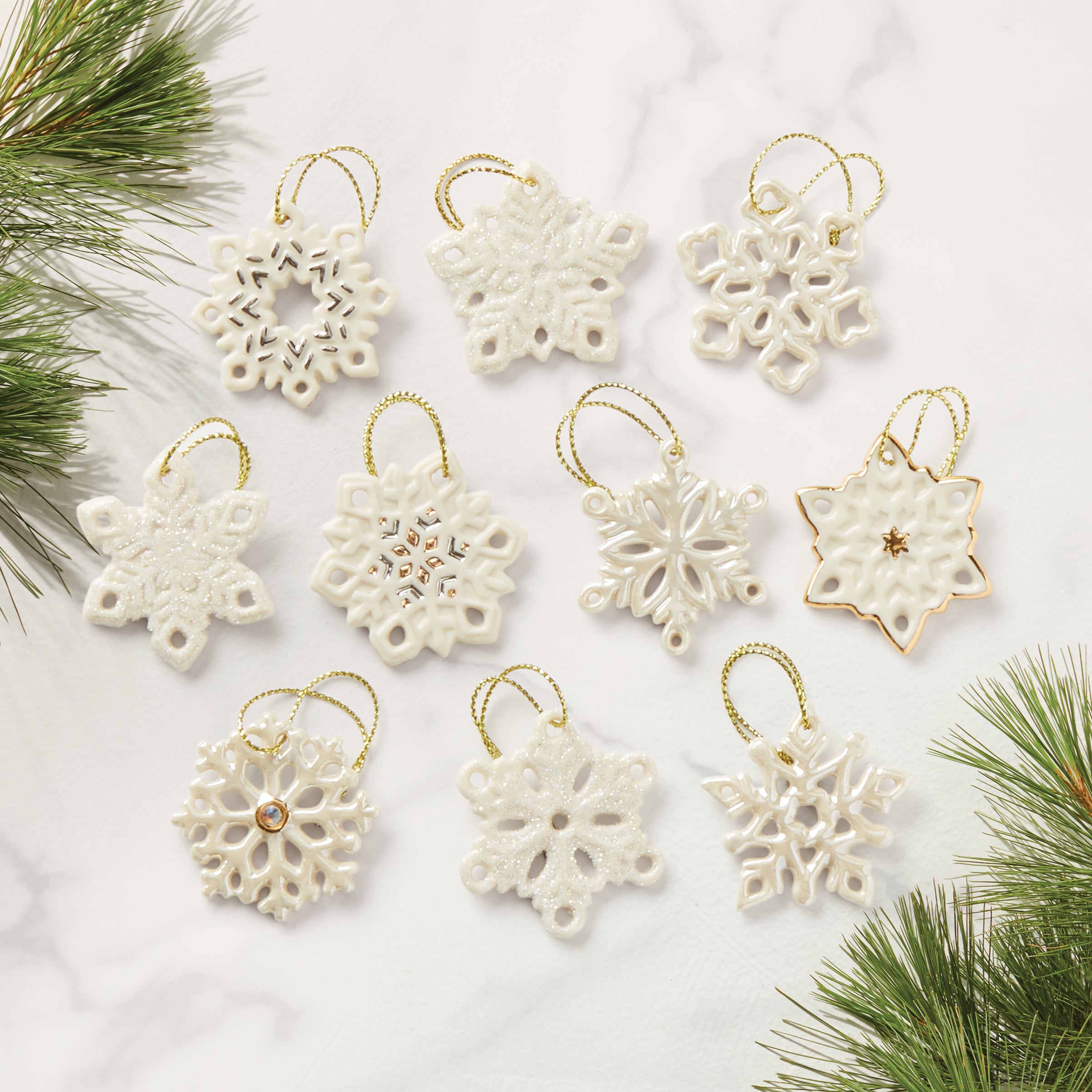 Snowflake Ornament Set - 10 Unique Lenox Tree Decorations