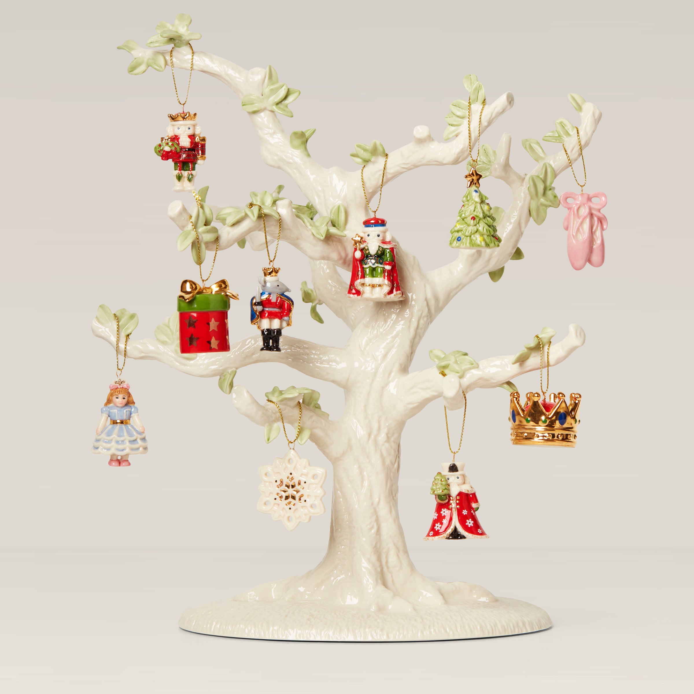 Nutcracker Christmas Ornament Set with Porcelain Tree & 10 Decorations