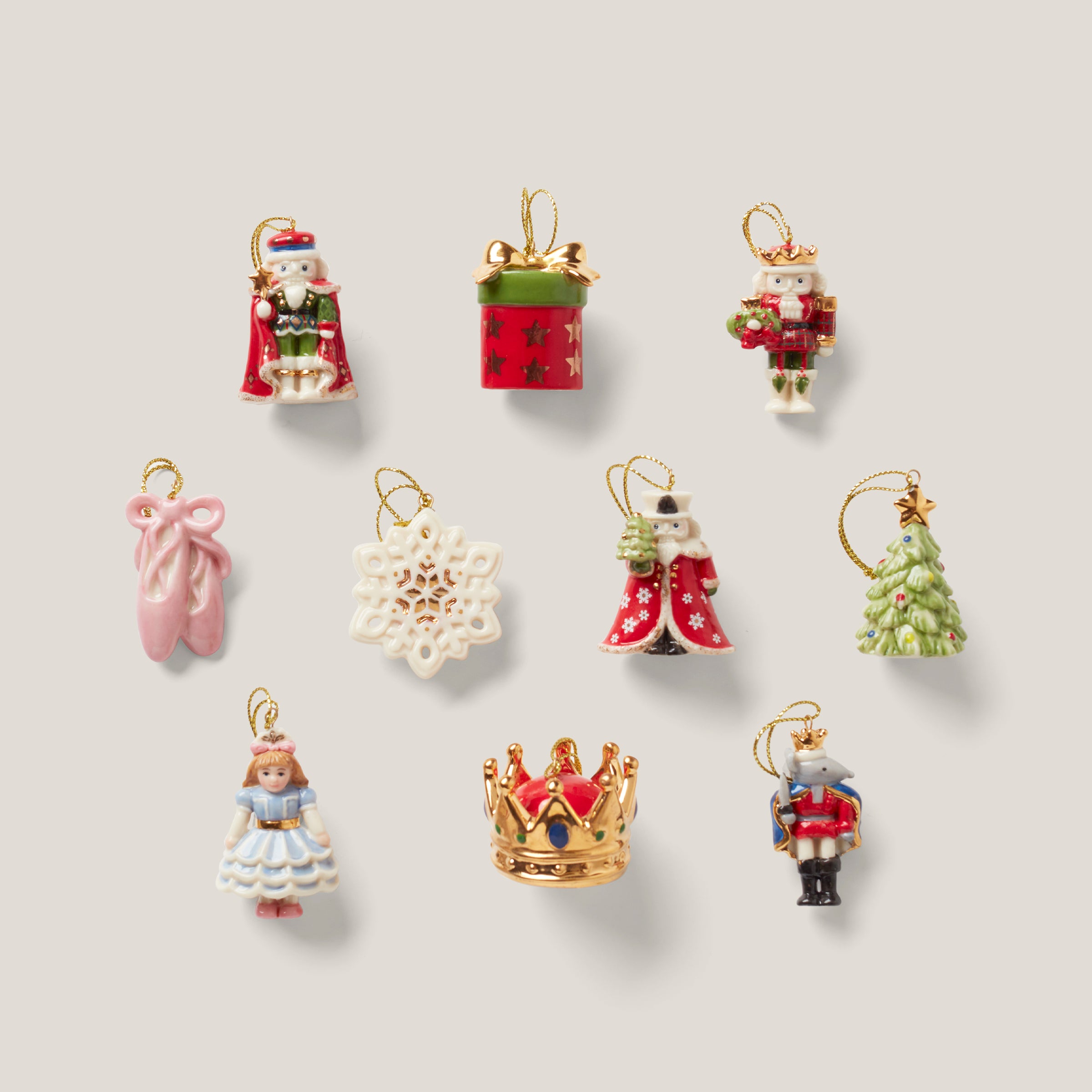 Nutcracker Christmas Ornament Set with Porcelain Tree & 10 Decorations