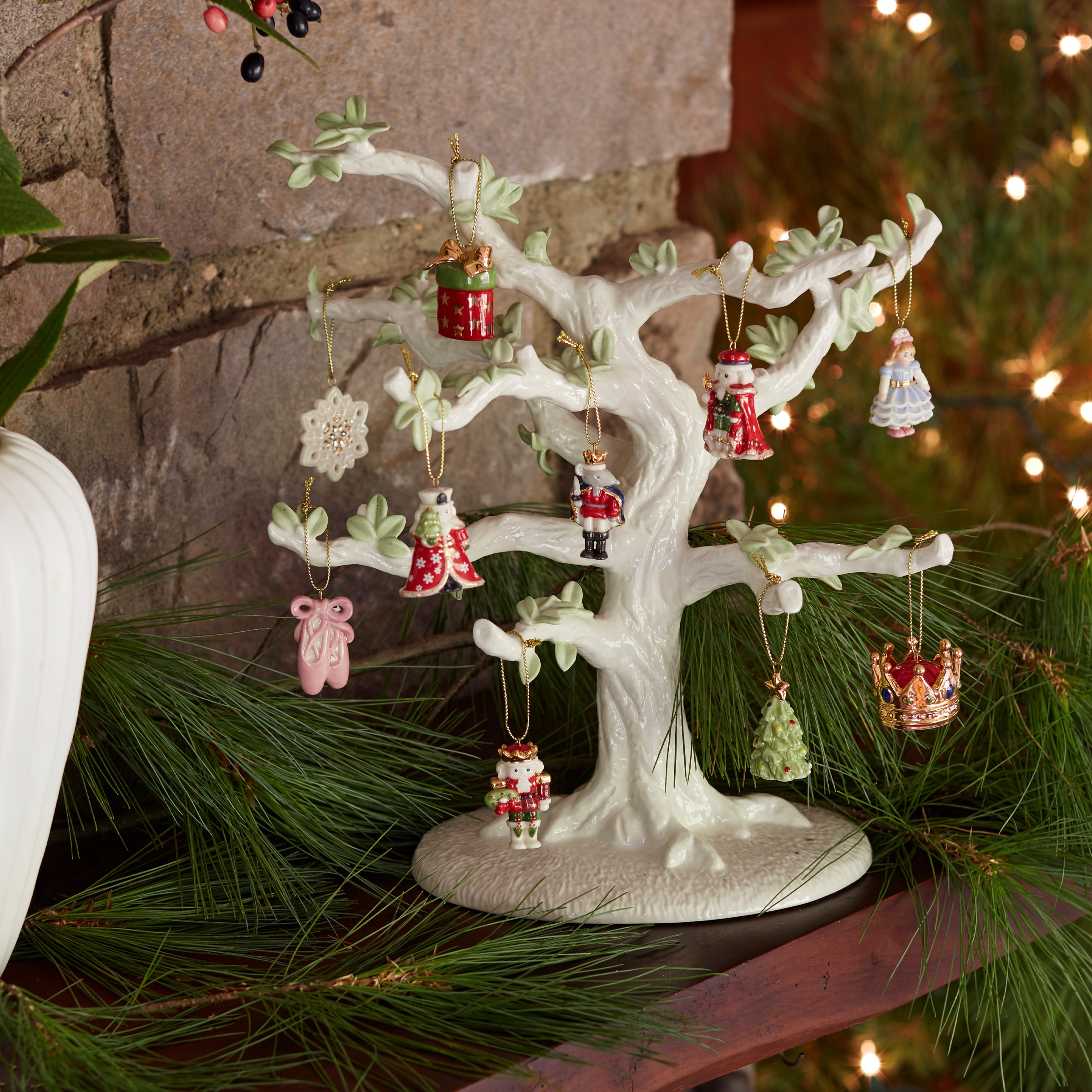 Nutcracker Christmas Ornament Set with Porcelain Tree & 10 Decorations