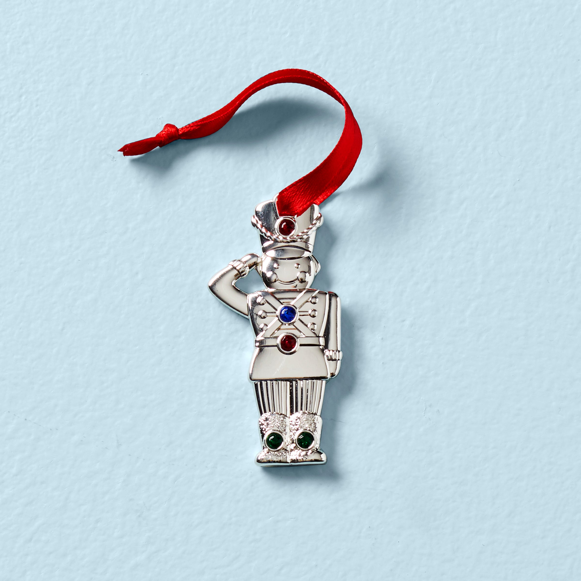 Nutcracker Soldier Charm Ornament with Multicolored Gems