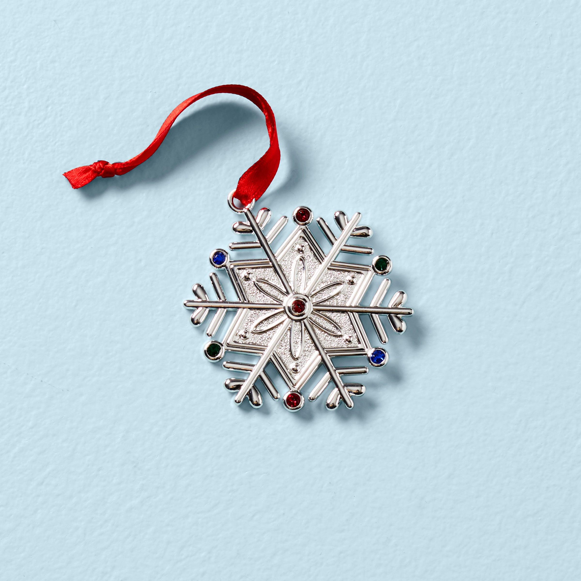 Silver Jeweled Snowflake Christmas Ornament with Gems