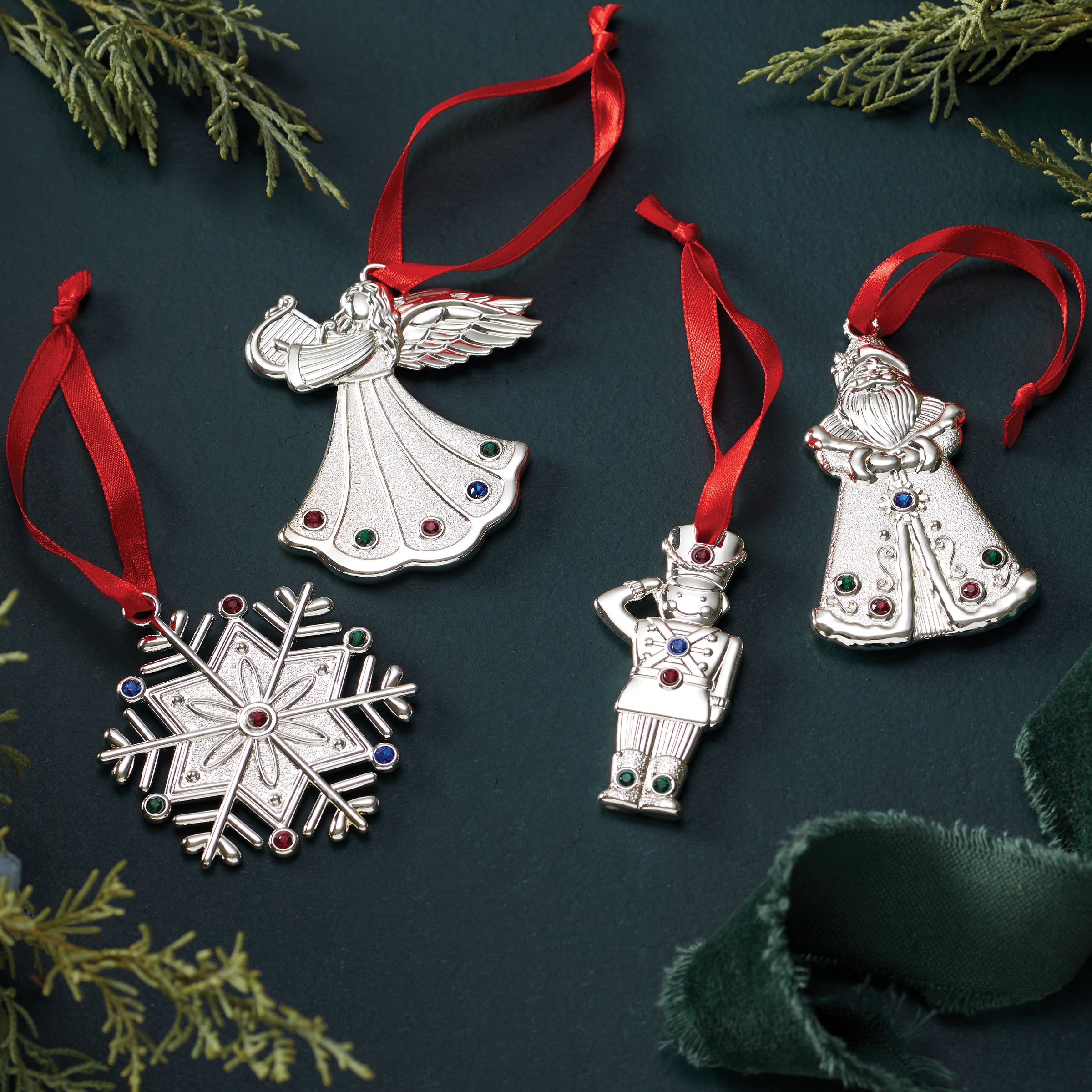 Silver Jeweled Snowflake Christmas Ornament with Gems