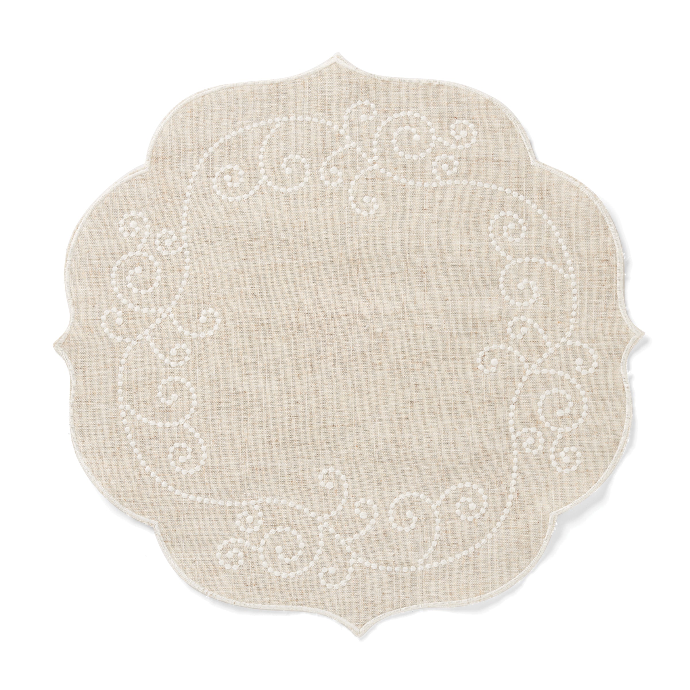 French Pearl Linen Round Placemat - Rustic Off-White Vintage Style