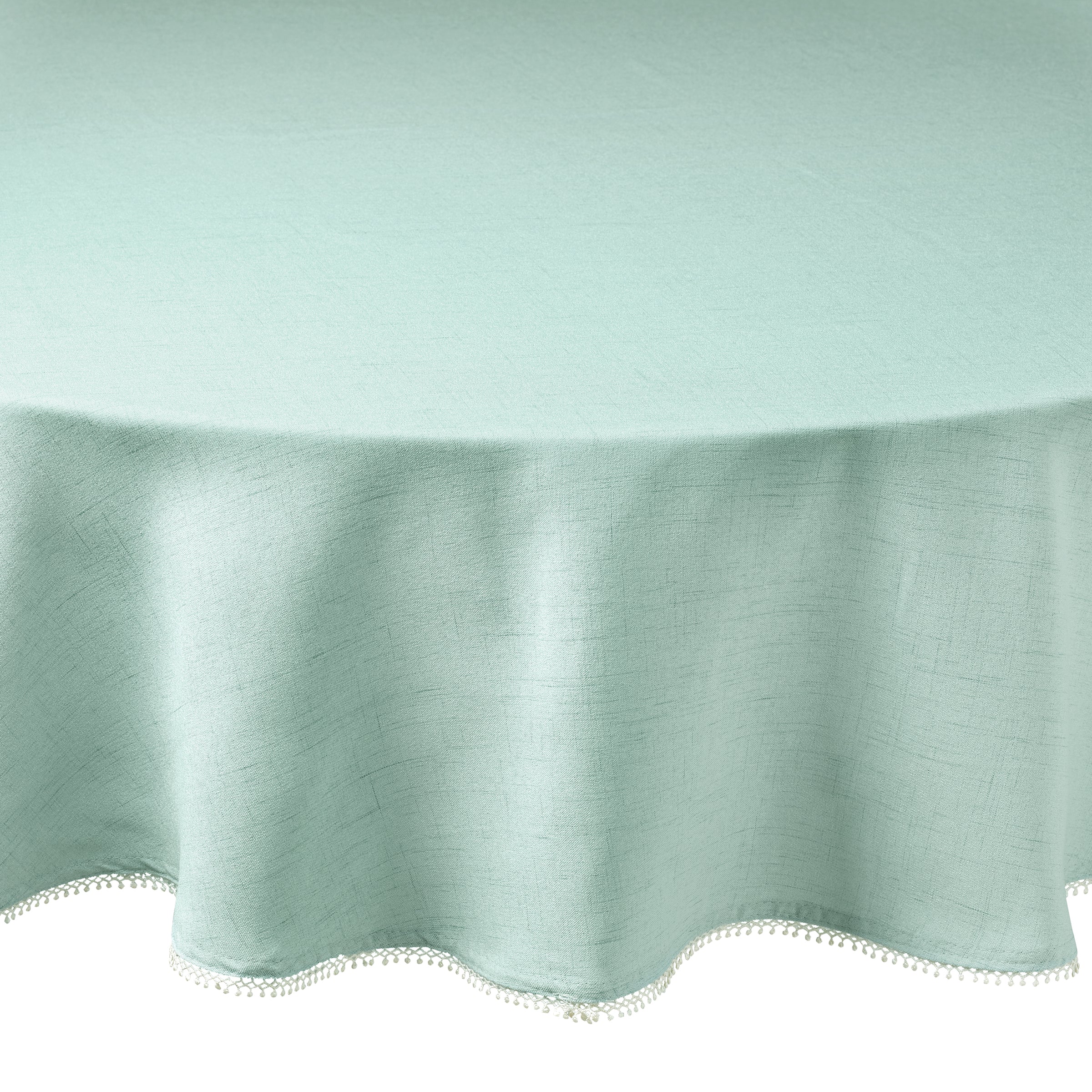 French Country Ice Blue Round Tablecloth with Frayed Edges