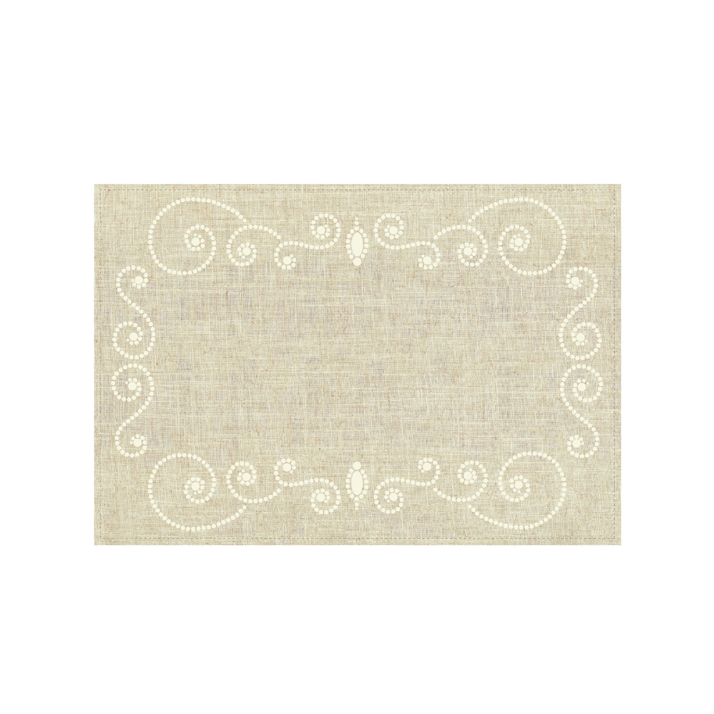 French Perle Linen Placemat with Swirl & Scroll Design - White Table Decor