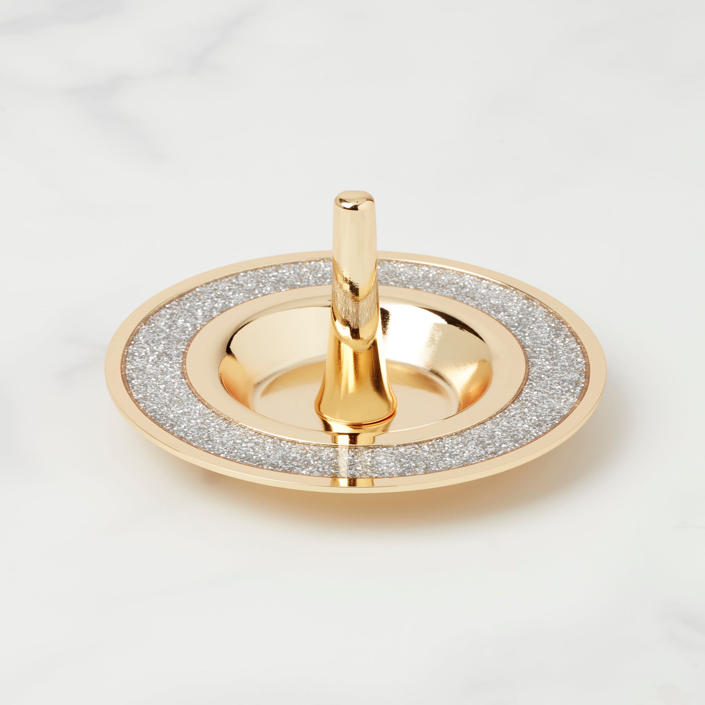 Silver Glitter Ring Dish for Jewelry Display - Sparkling & Stylish