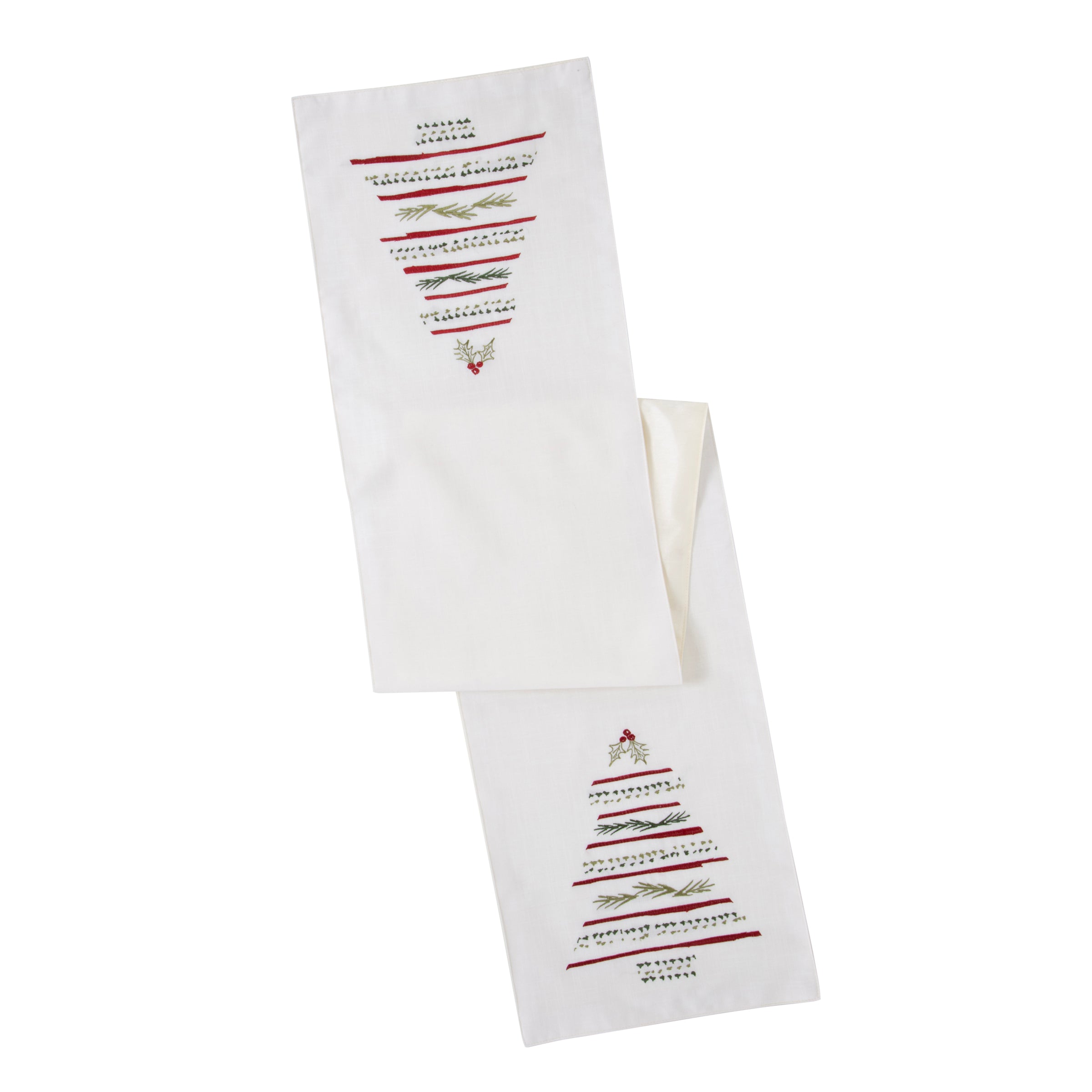 Bayberry Christmas Tree Table Runner with Berry Motifs - 14x72