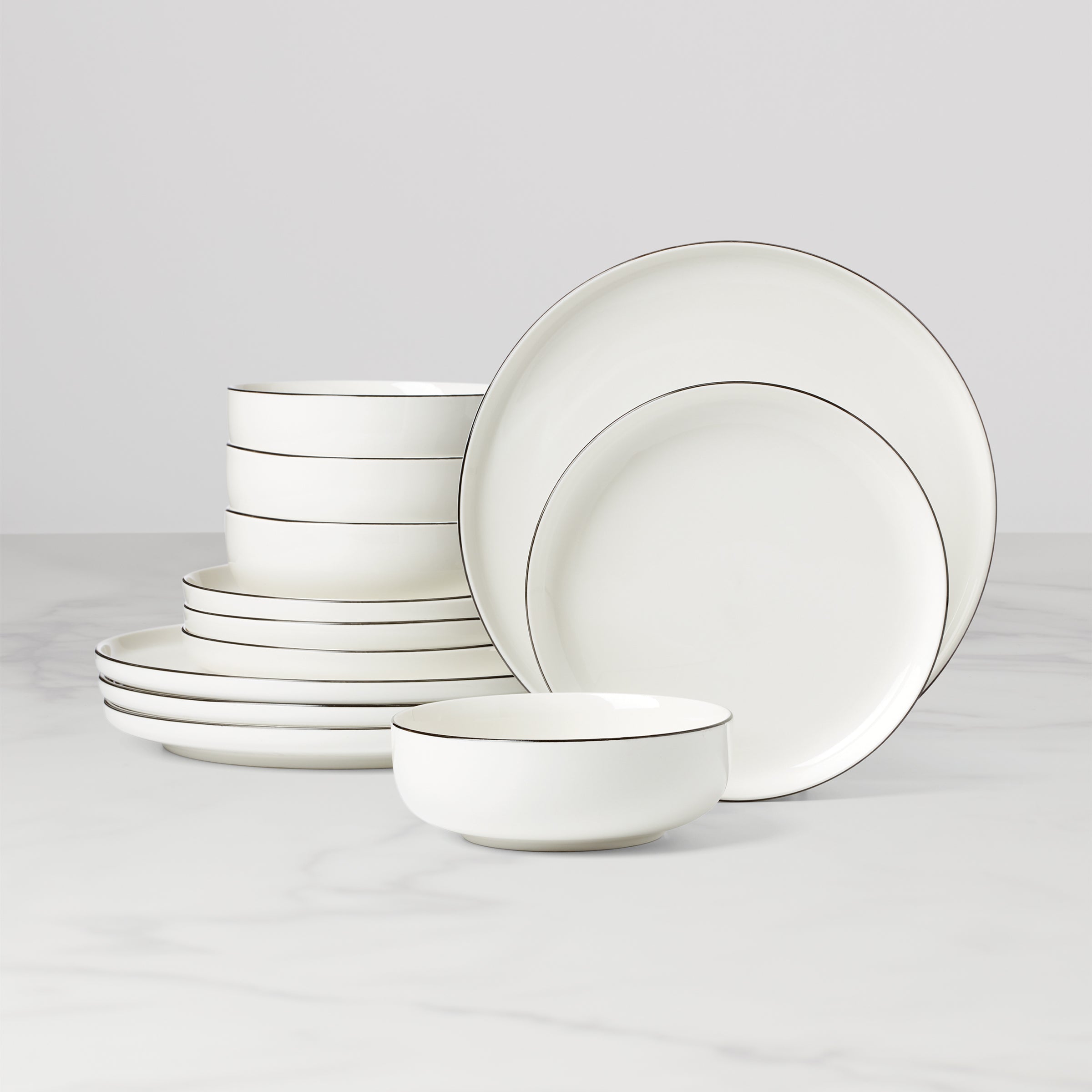 24 Seven 12-Piece Black Rim Dinnerware Set - Porcelain