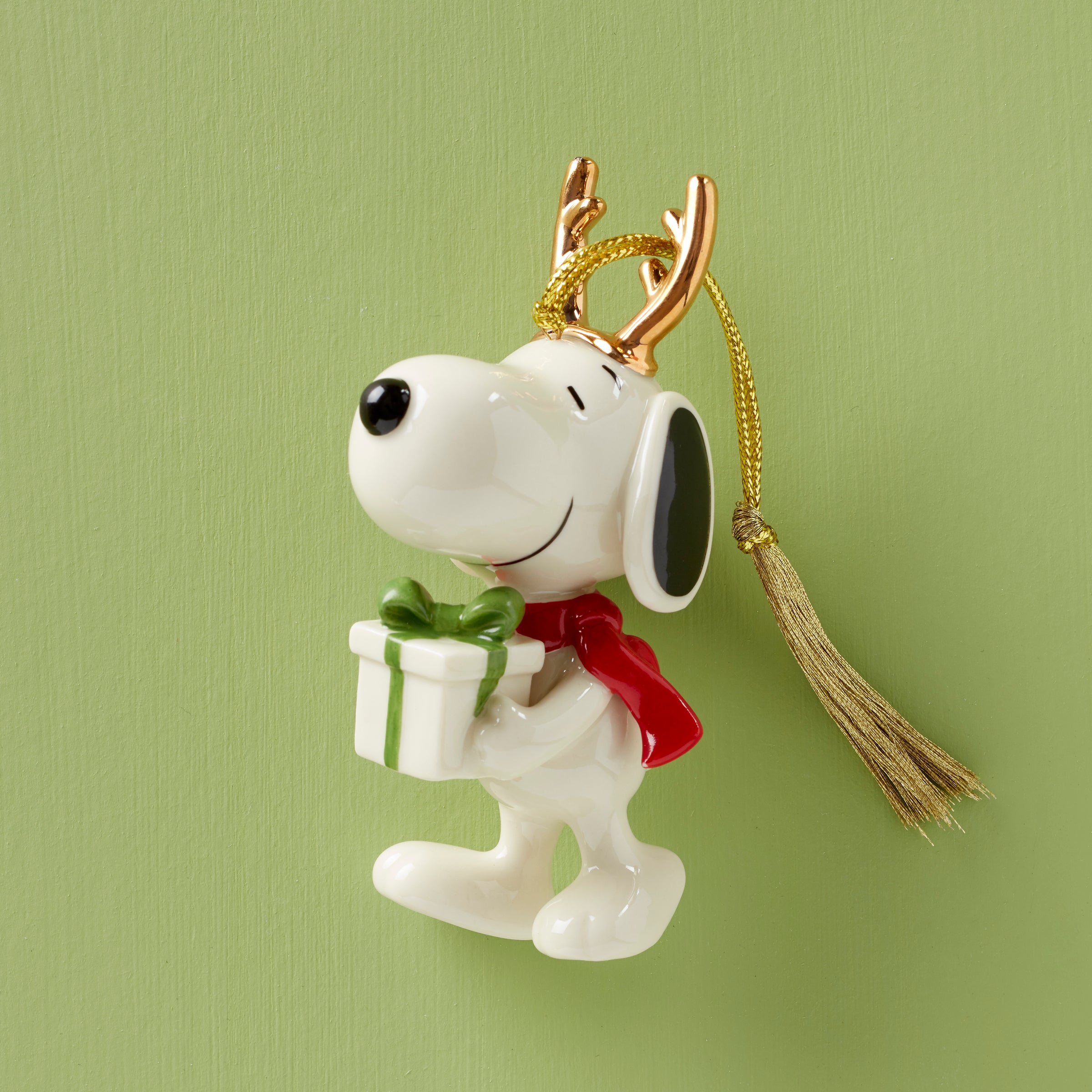 Snoopy Christmas Ornament with 24K Gold Antlers & Gift
