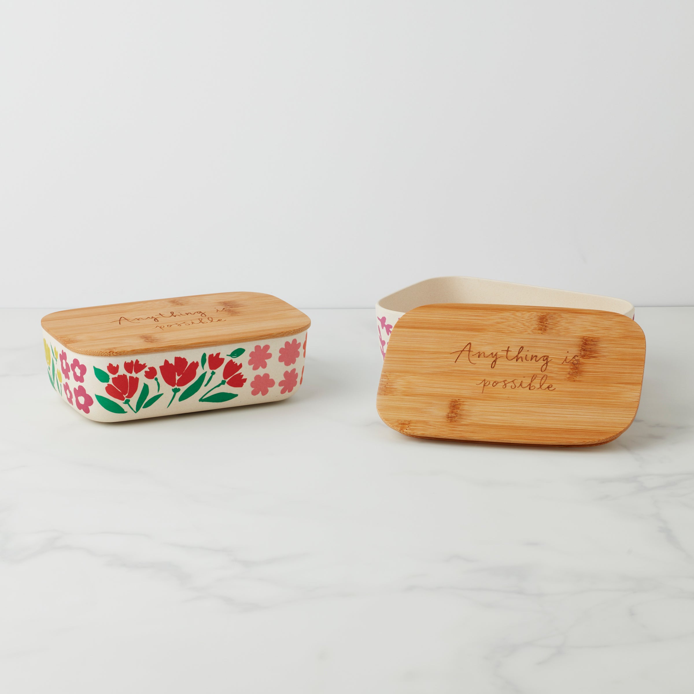 Floral Fields Wooden Lid Rectangle Food Containers - 2-Piece Set