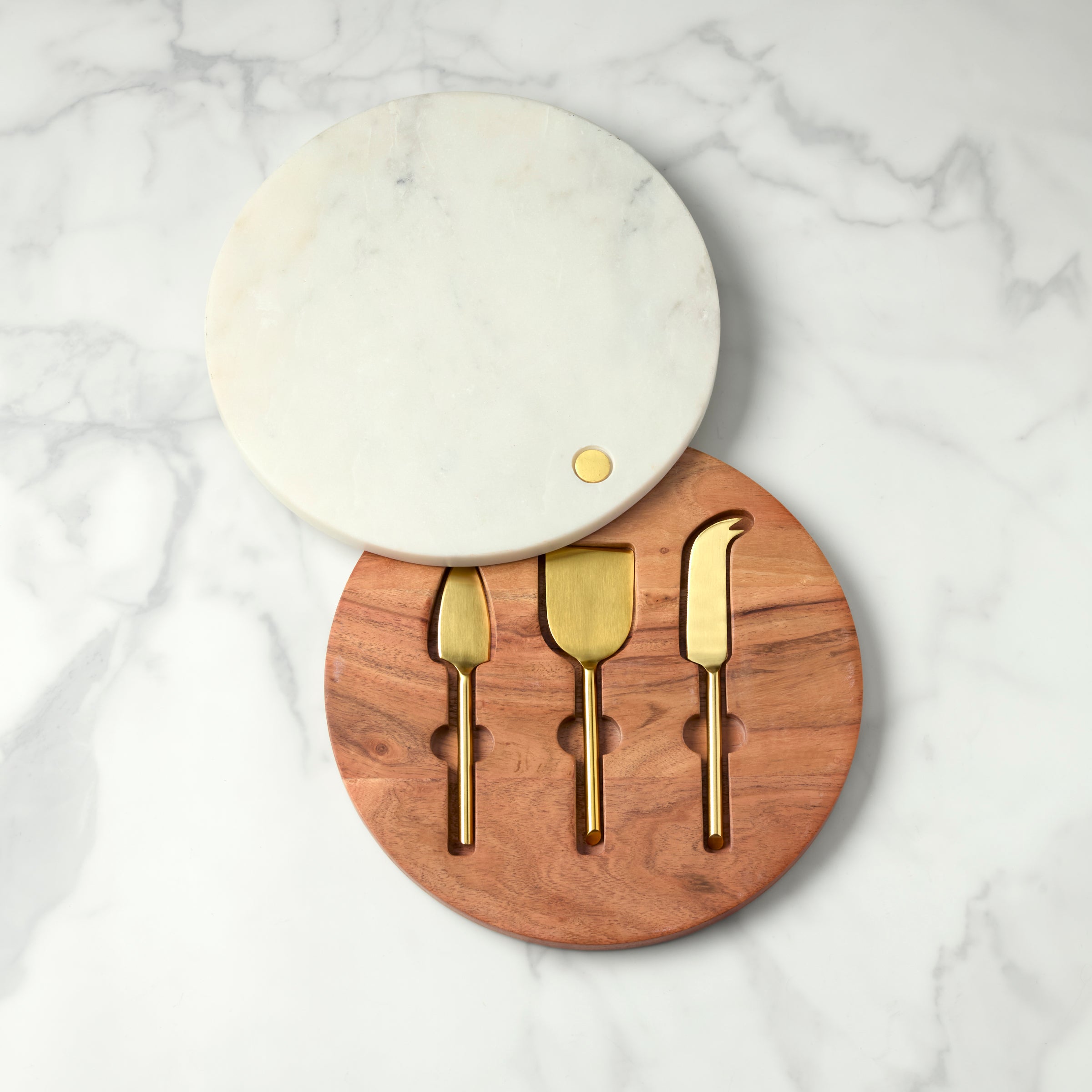 Garnet Marble & Acacia Wood Swivel Cheese Board Set