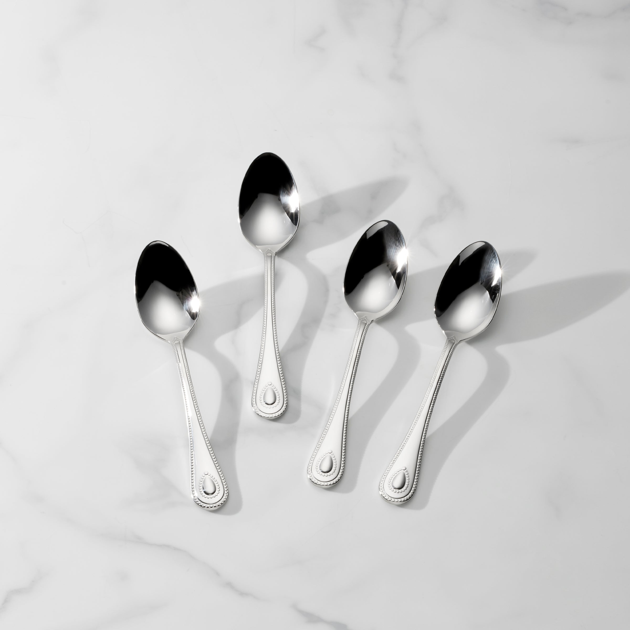 French Perle Stainless Steel Dinner Spoons - Elegant Set of 4