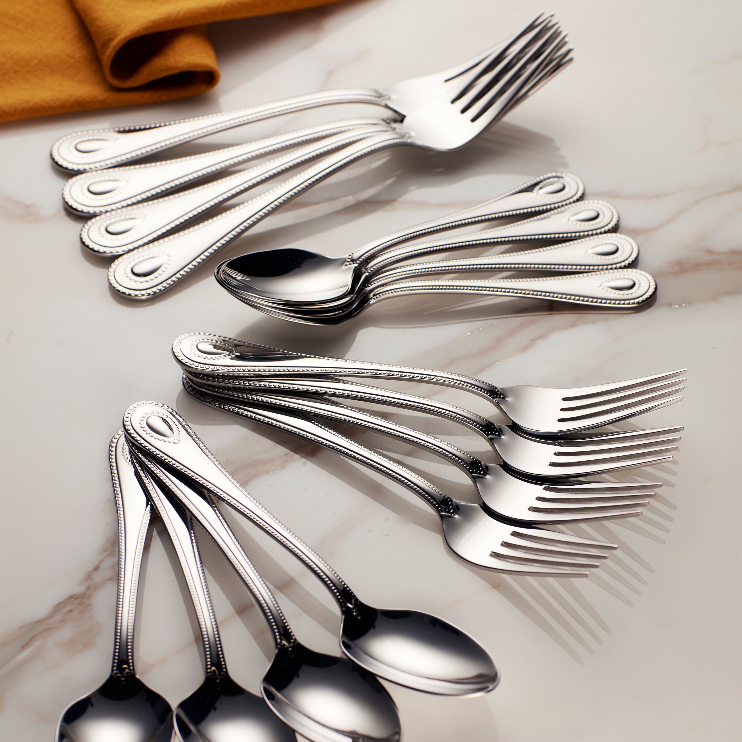 French Perle Stainless Steel Dinner Spoons - Elegant Set of 4