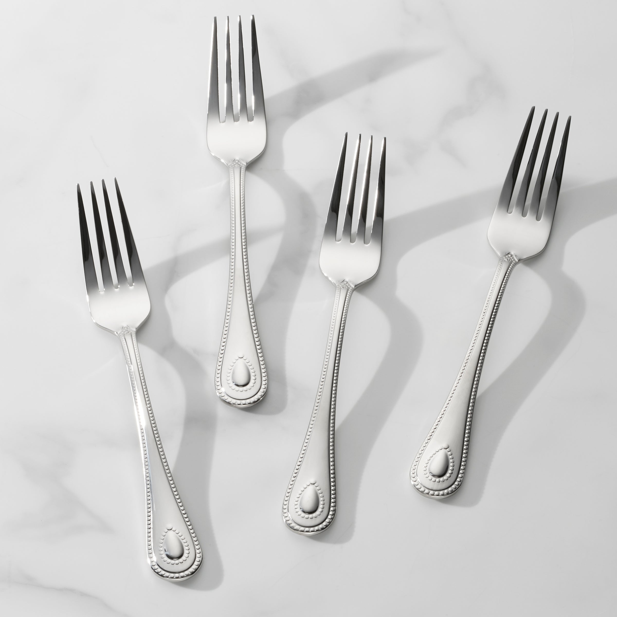 French Perle Stainless Steel Salad Forks - Elegant Set of 4