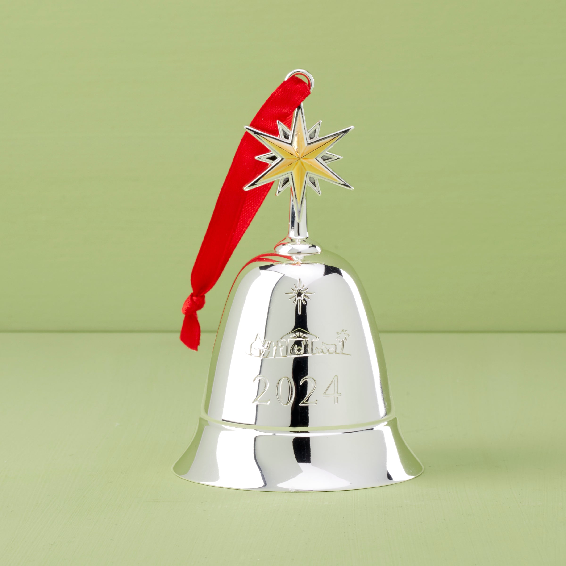 2024 Musical Christmas Bell Ornament - Silverplate with Presents