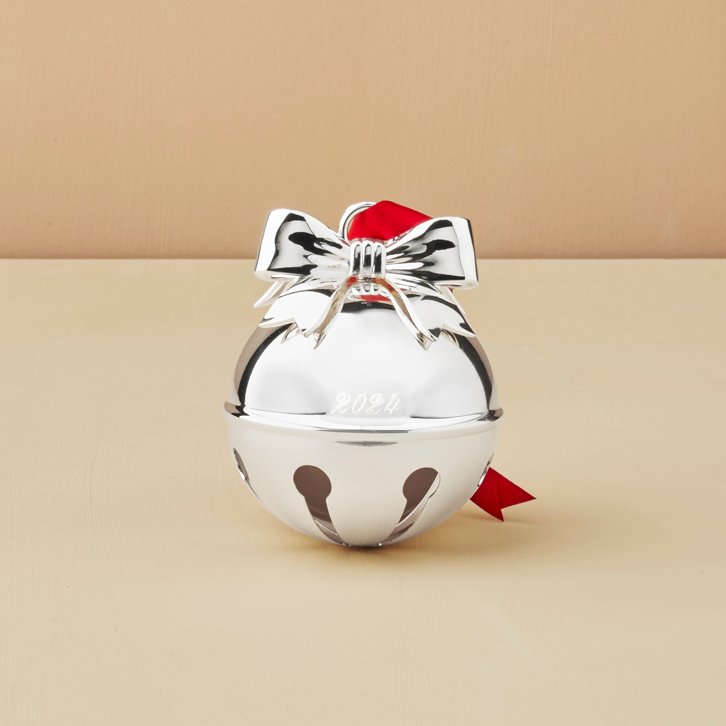 2024 Silver Bell Christmas Ornament with Red Ribbon
