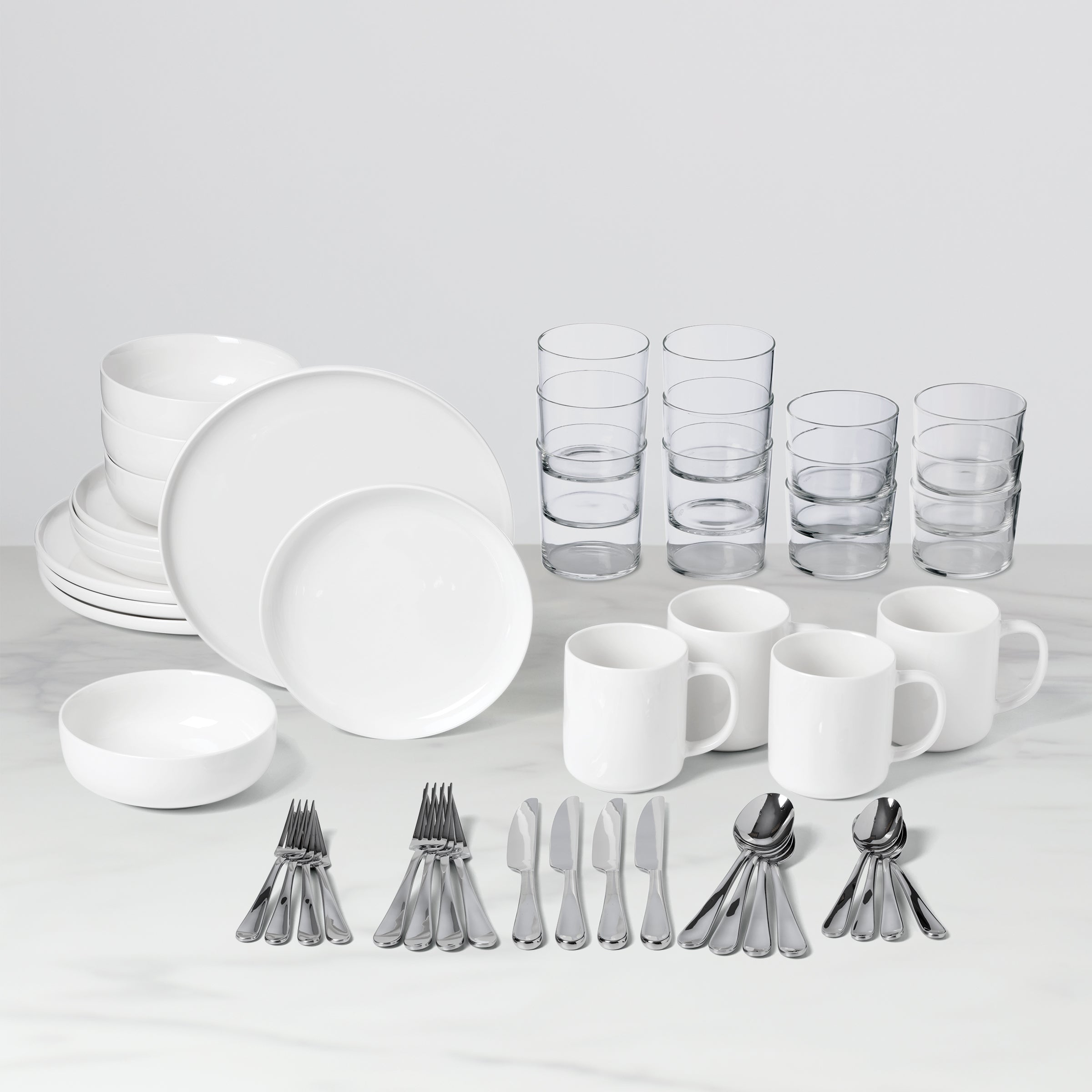 24 Seven 48-Piece White Dinnerware Set with Stackable Glasses